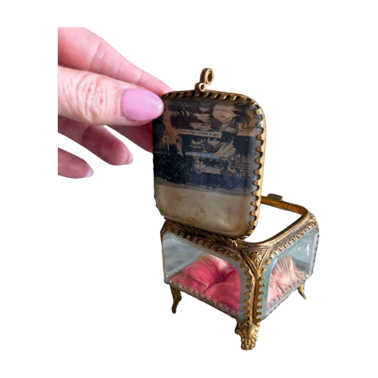 Antique French Glass Casket with Camp de Mailly Lid Scene