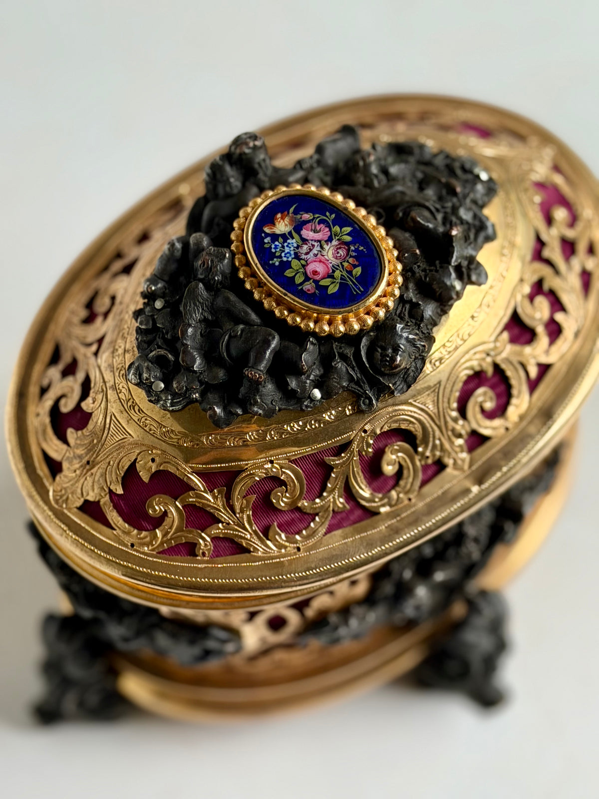 Antique French Tahan Paris Gilt Bronze Casket with Floral Medallion