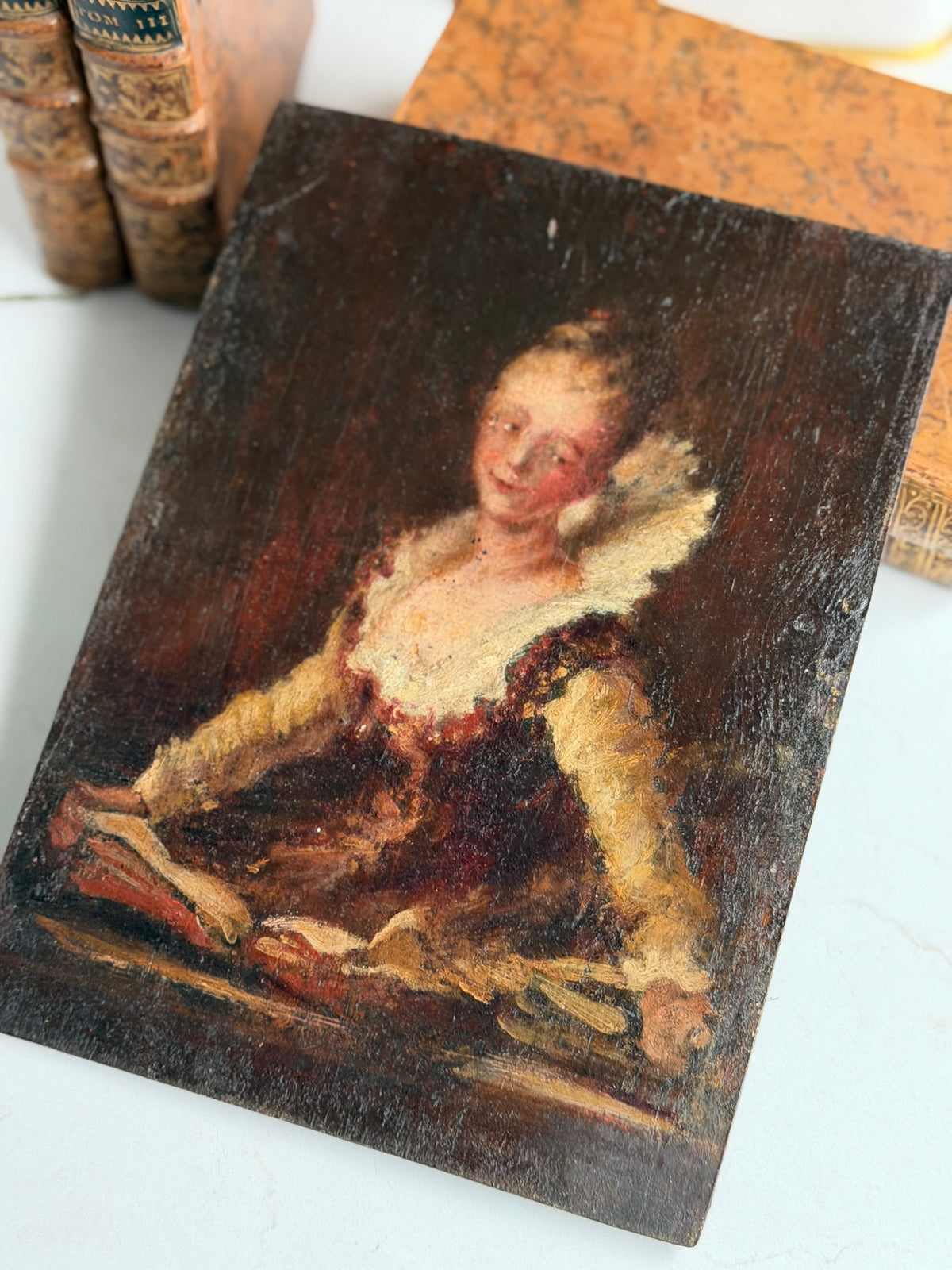 Antique Oil on Board Portrait of Lady