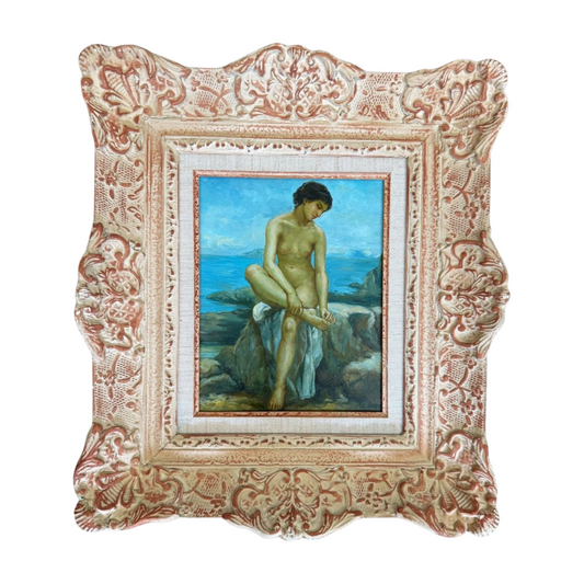 Vintage French Nude Painting by the Sea