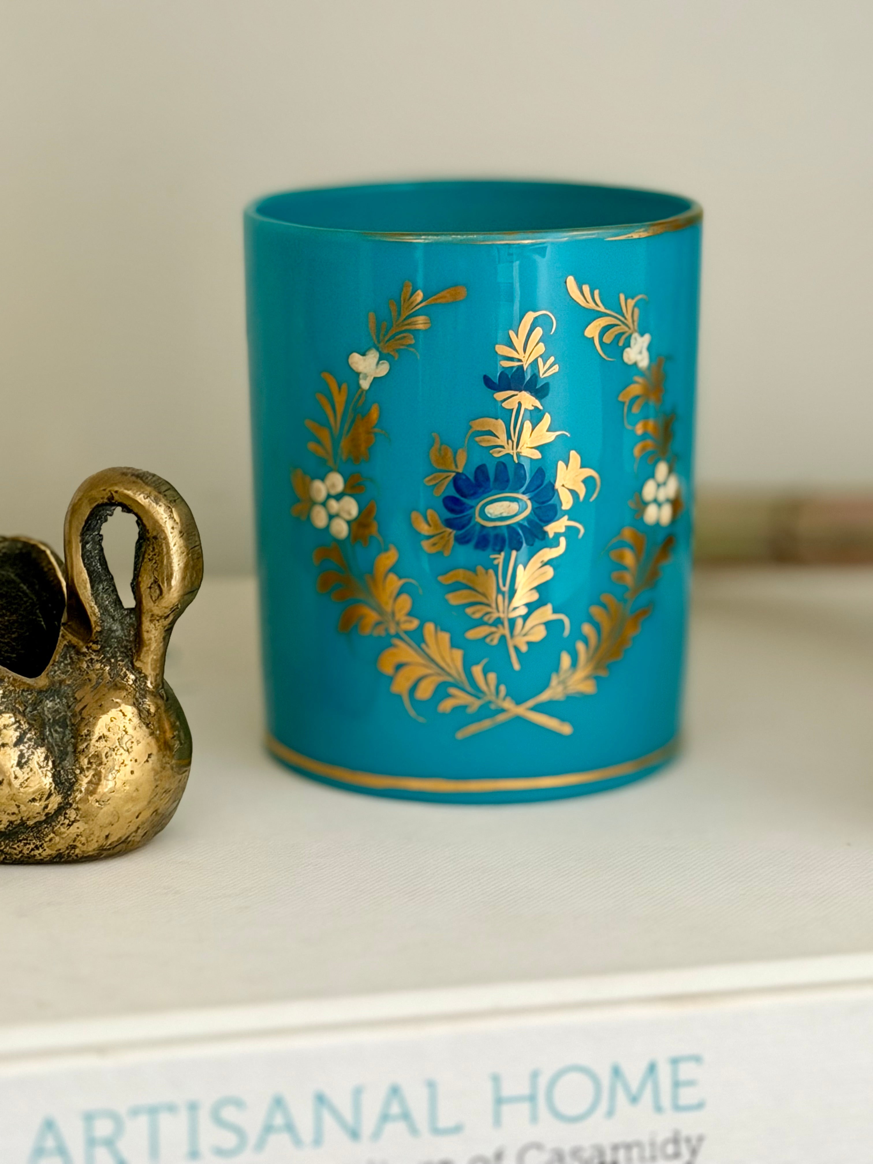 French Hand Painted Turquoise Opaline Cup