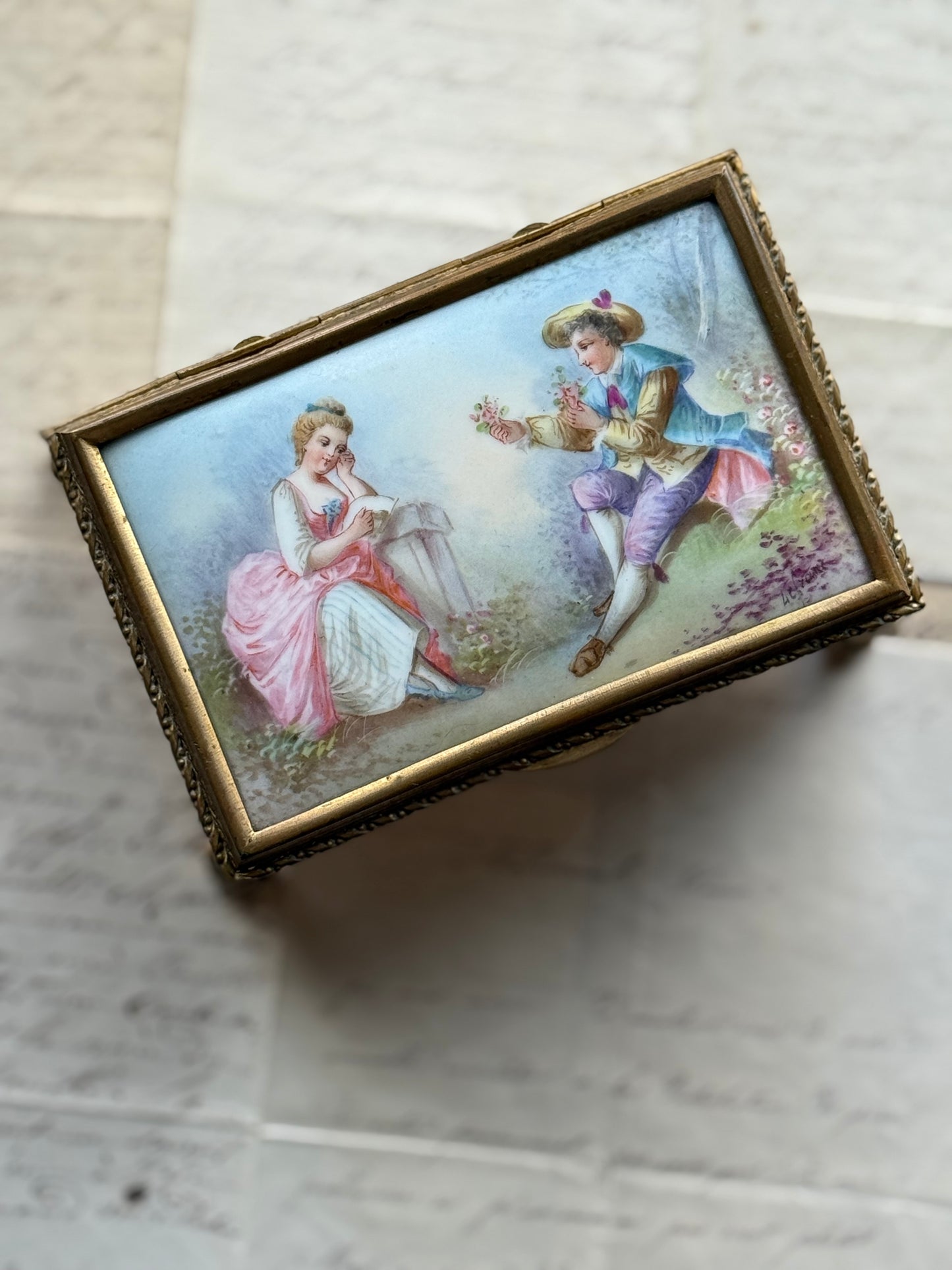 Antique French Porcelain & Gilt Bronze Jewelry Casket