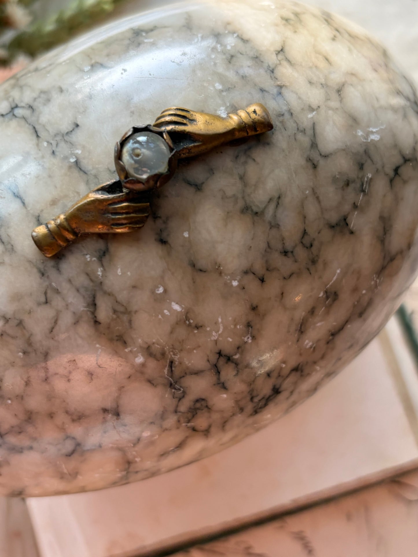 Antique French Alabaster Egg Casket with Gilt Bronze Mounts