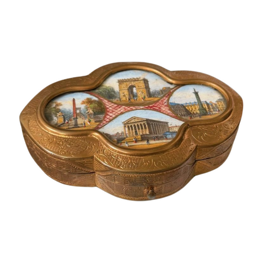 Antique Grand Tour Souvenir Box with Hand-Painted Plaques