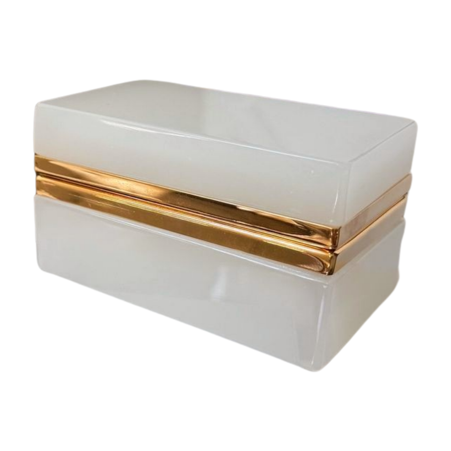 Vintage French Opaline Glass Box with Gilt Mounts