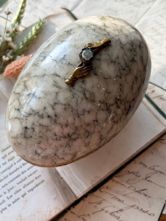 Antique French Alabaster Egg Casket with Gilt Bronze Mounts