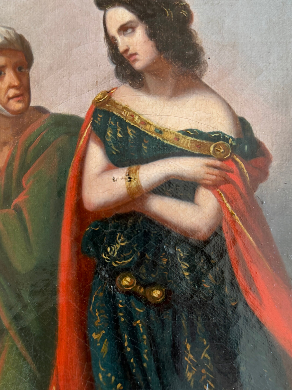 Antique Figural Oil Painting in Gilt Frame