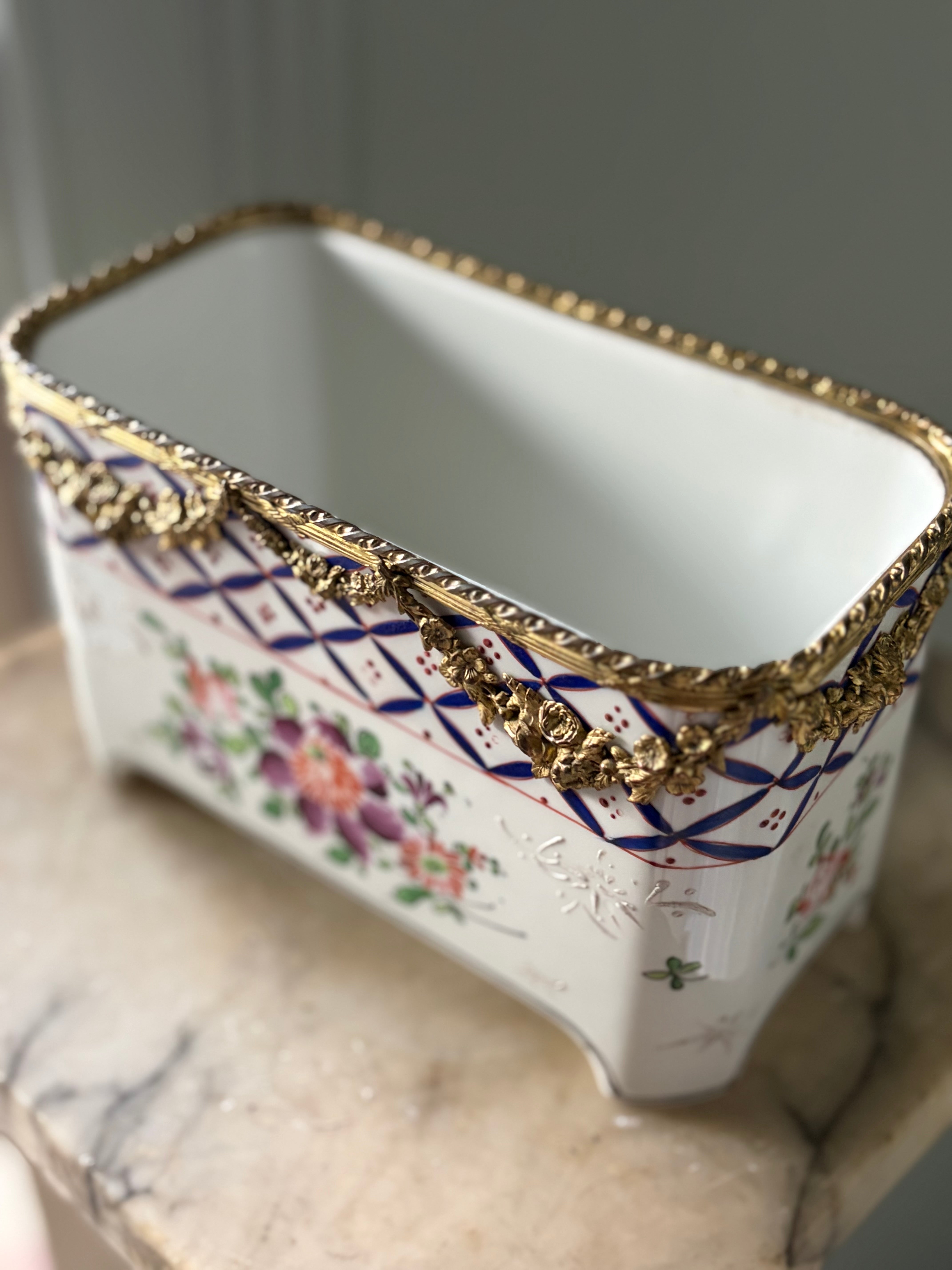 Porcelain Jardinière, Gilt-Bronze Ormolu Mounts, in the Manner of Samson