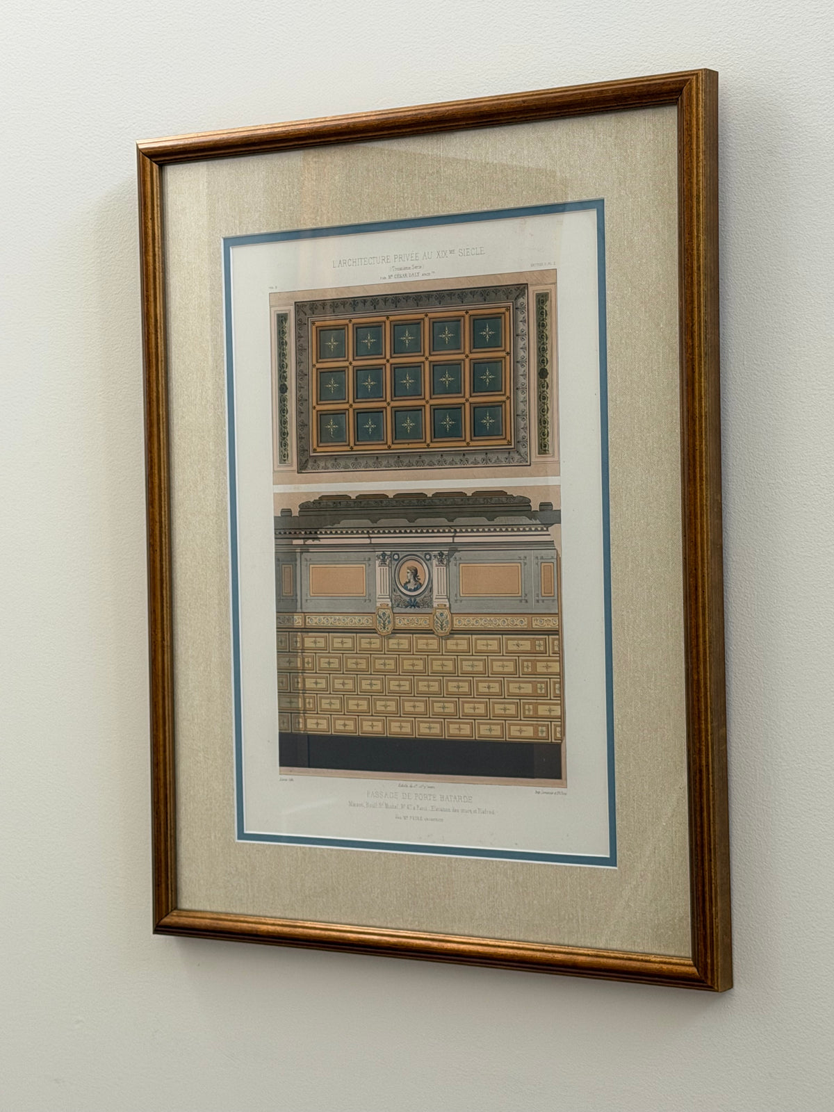 Antique French Architectural Chromolithograph – Passage de Porte Bâtarde – Custom Framed
