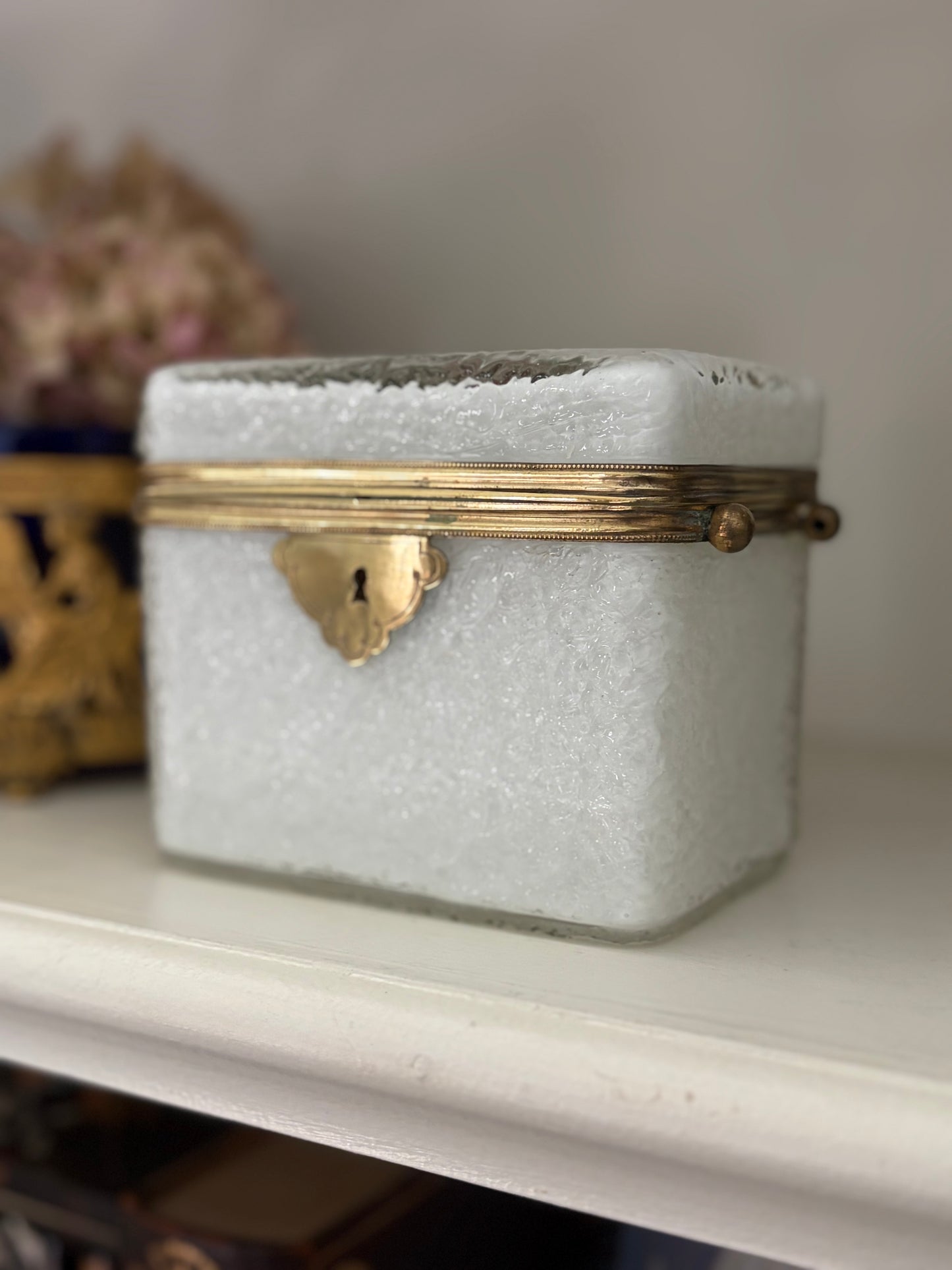 Antique Encased Glass Opaline German Casket