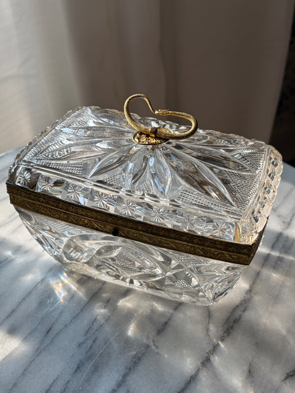 Antique French Crystal Casket with Serpent Handle
