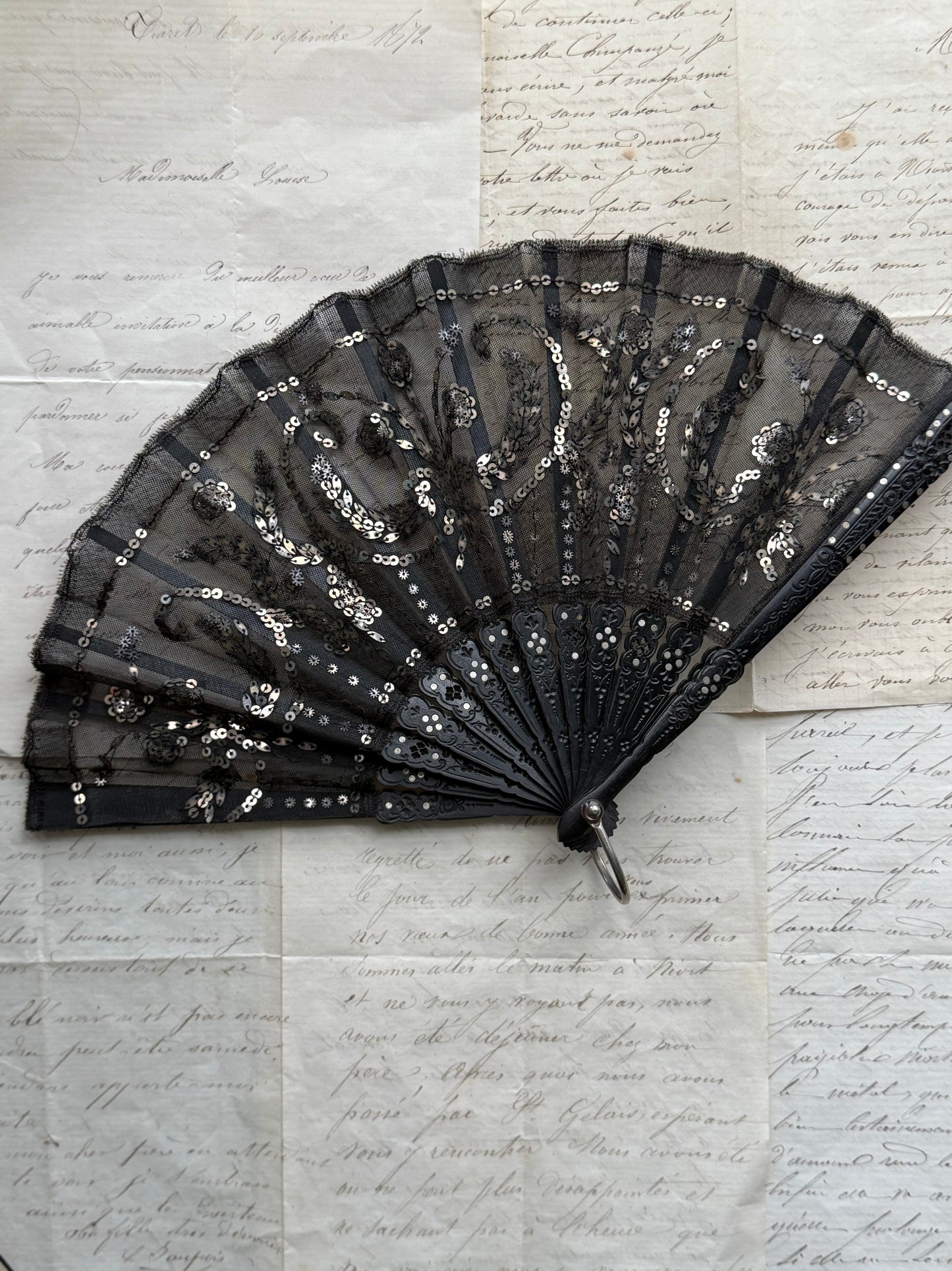 Vintage Black Sequin Hand Fan