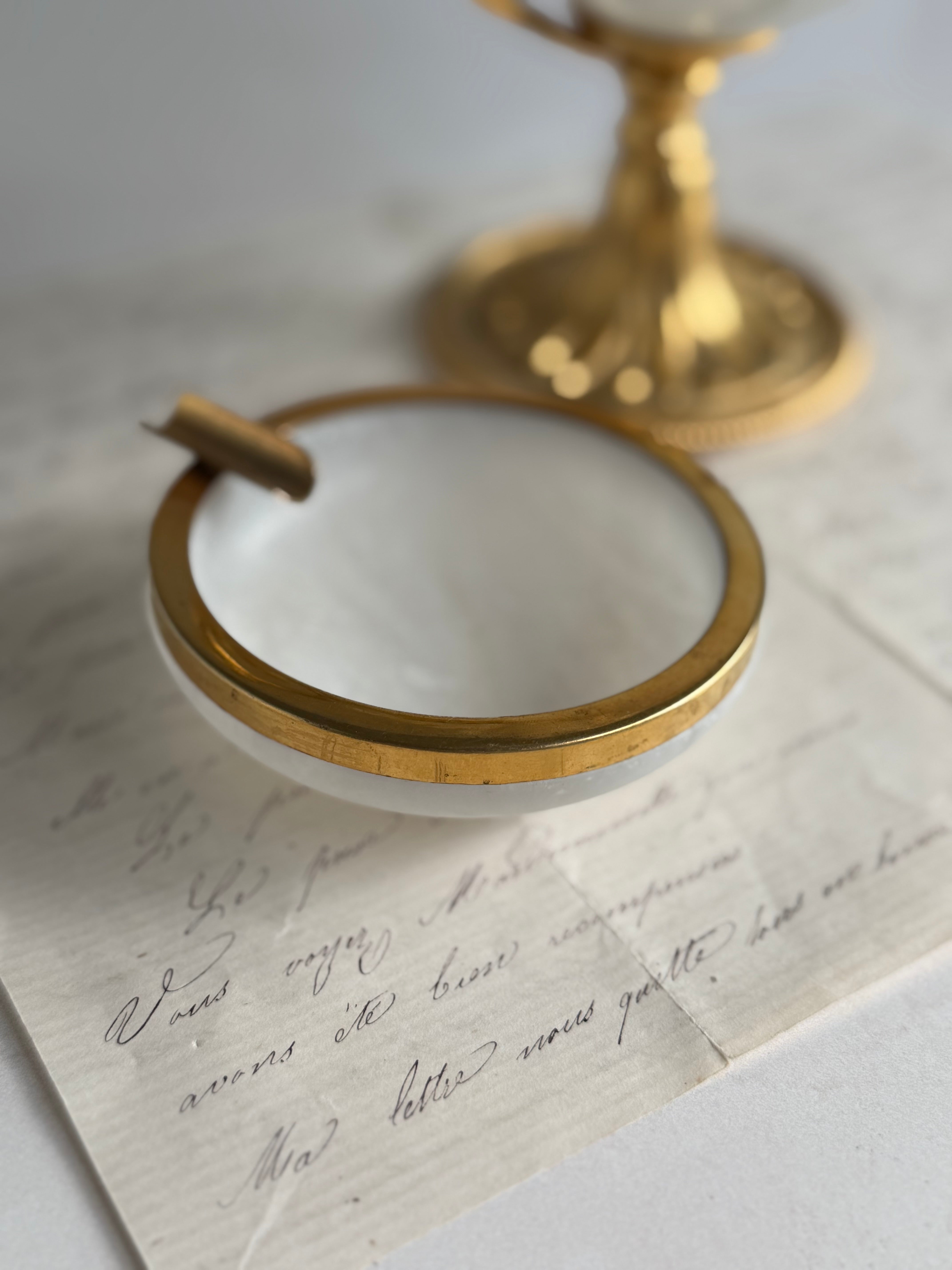 Vintage Alabaster & Gilt Brass Trinket Dish