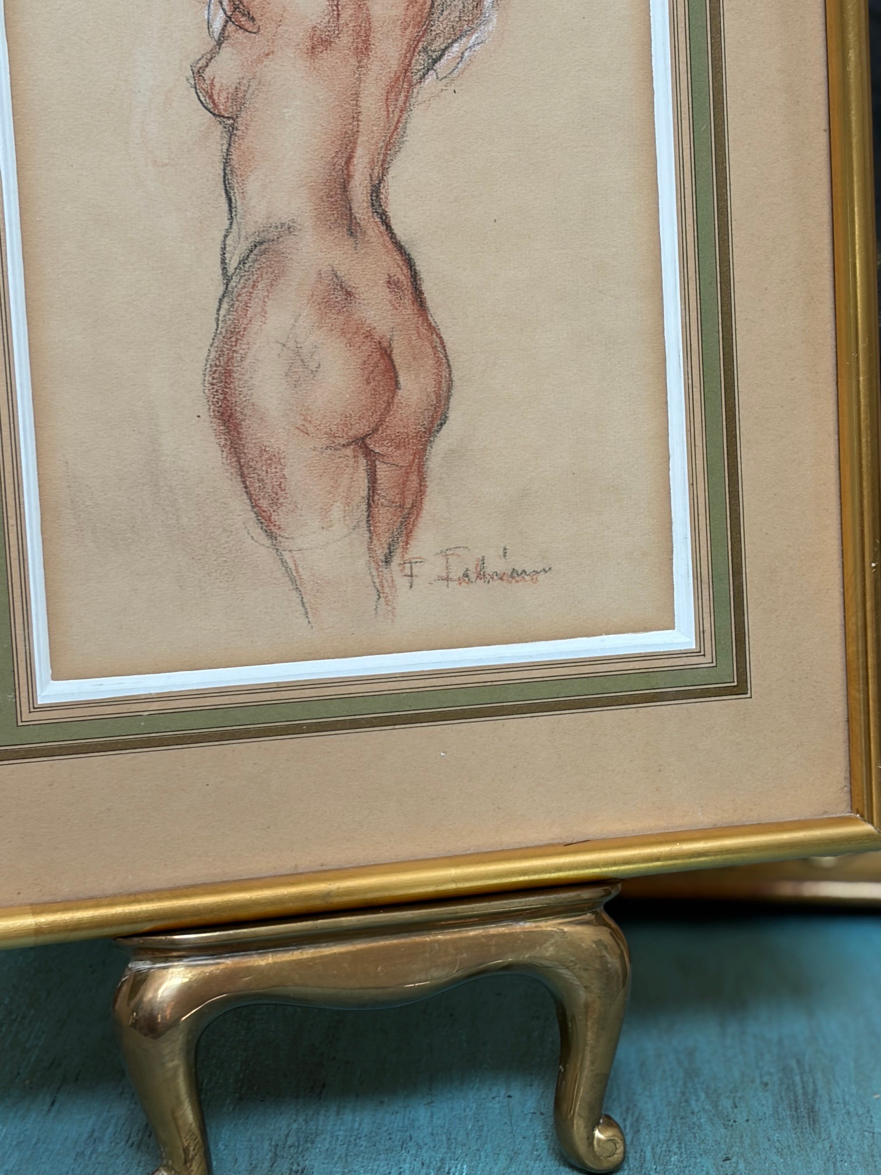 Vintage French Signed Academic Figure Study | Graphite & Sanguine Drawing