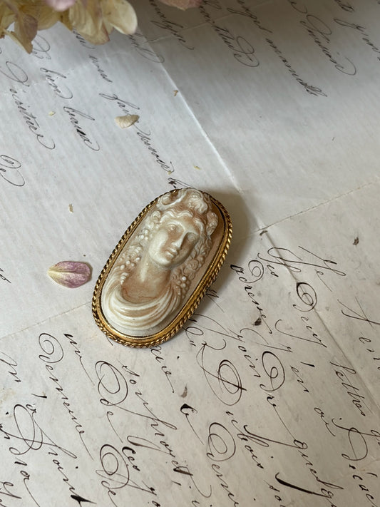 Antique Victorian Lava Stone Cameo Brooch | Gilt Brass Setting