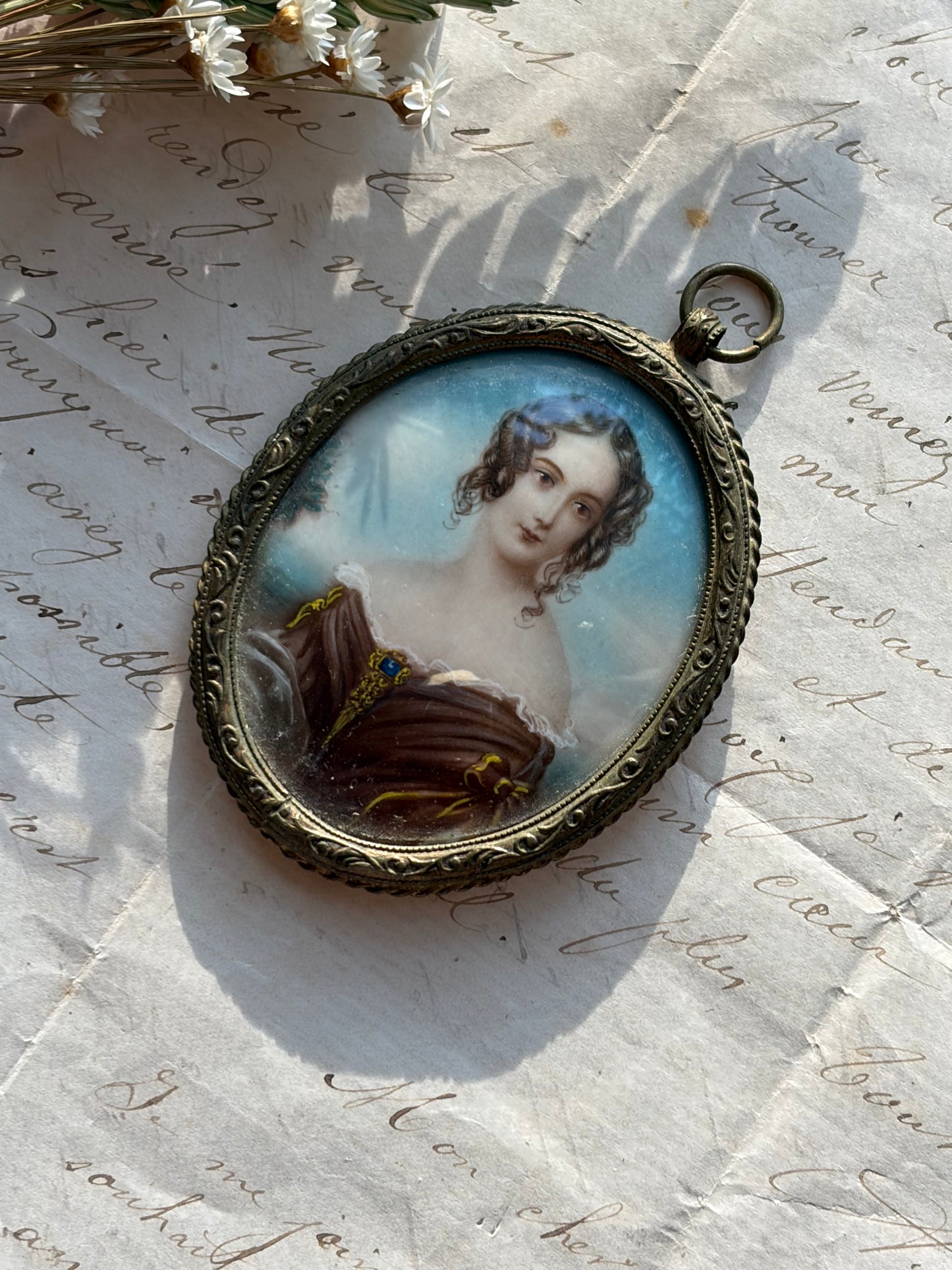 Antique French Hand-Painted Portrait