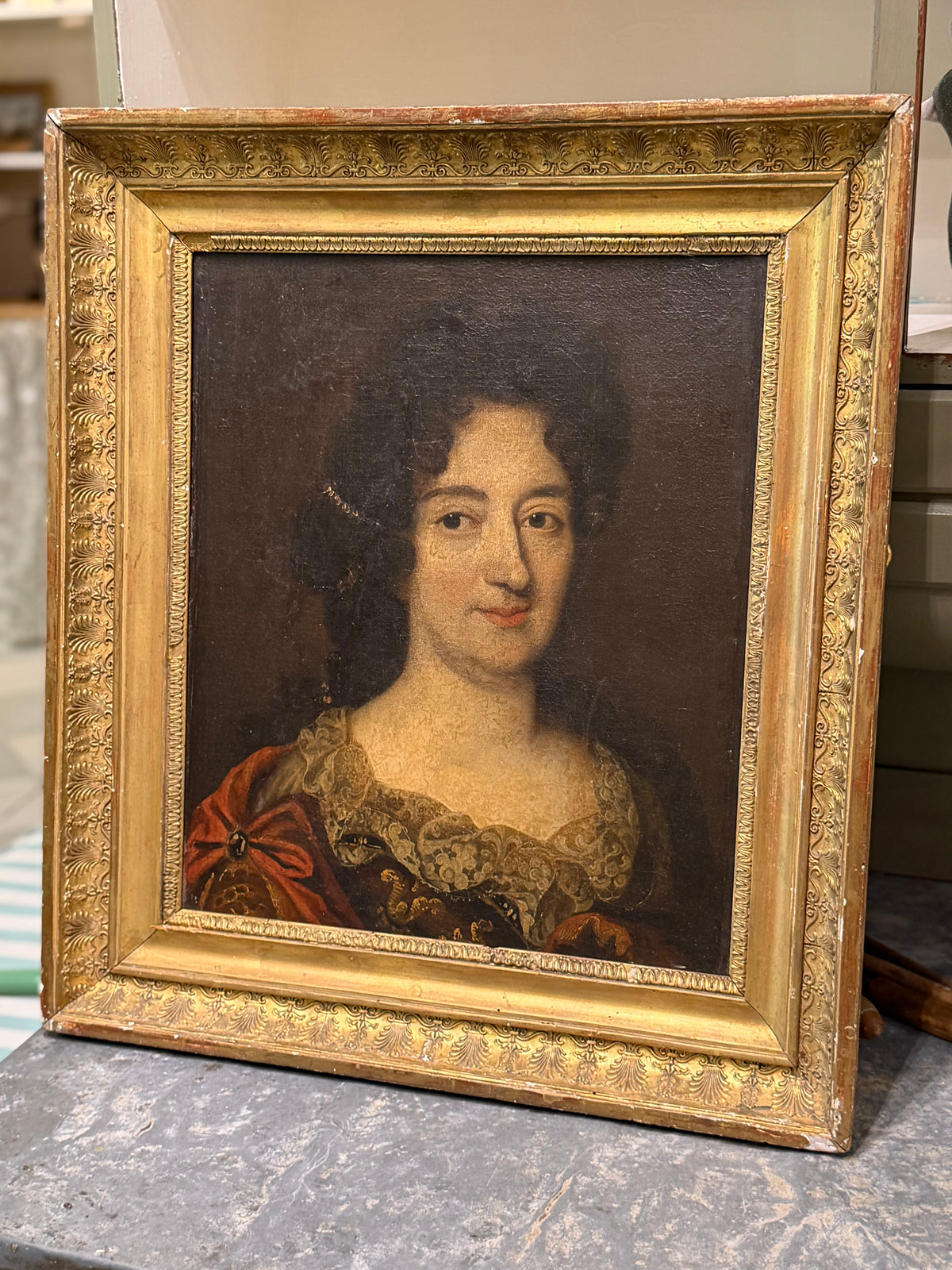 Antique French Portrait of a Lady in Gilt Frame