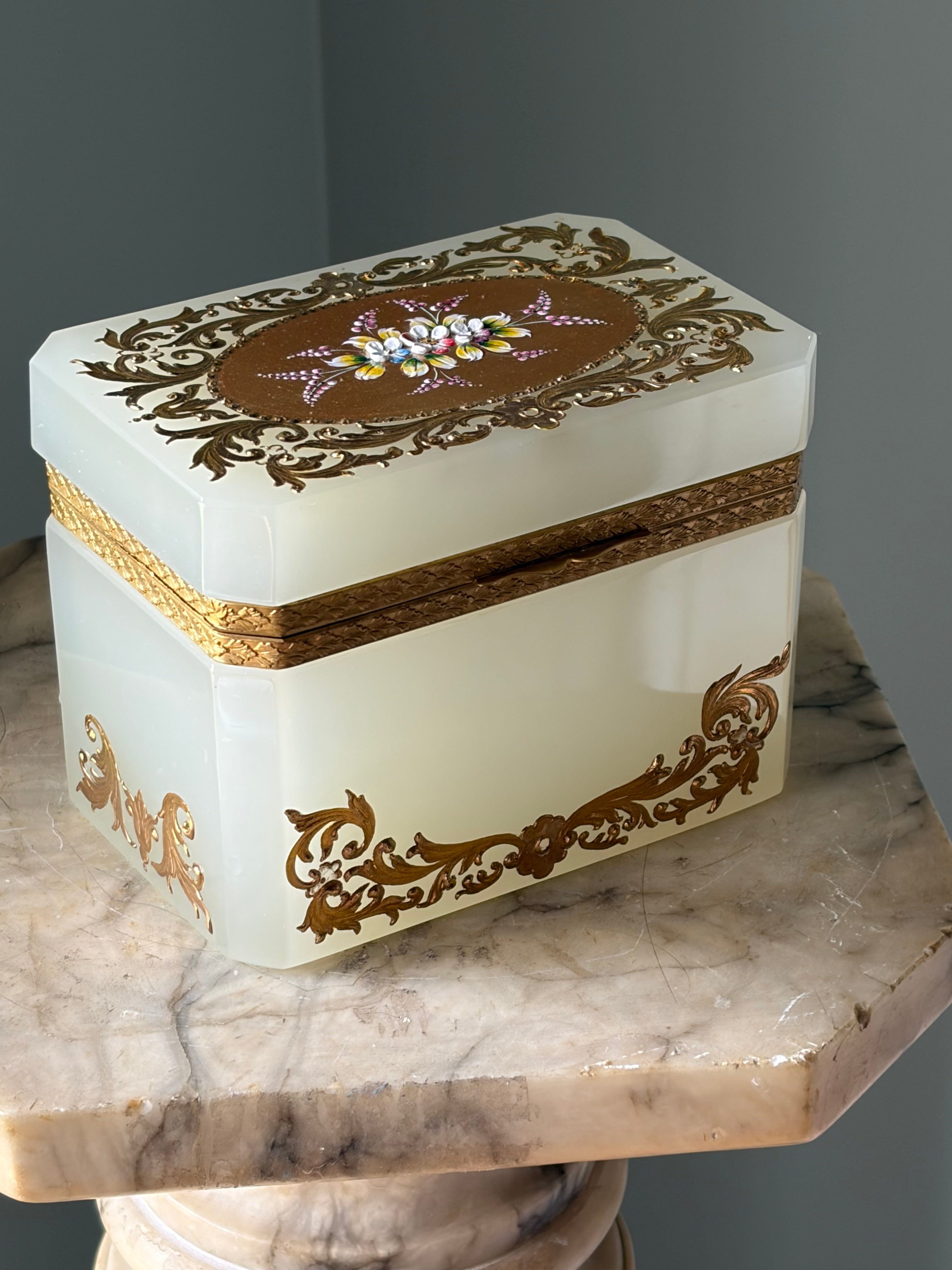 Opaline Casket with Floral Hand-Painted Detail