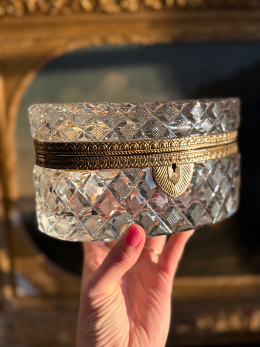 Antique French Cut Crystal Jewelry Casket with Gilt Bronze Mounts