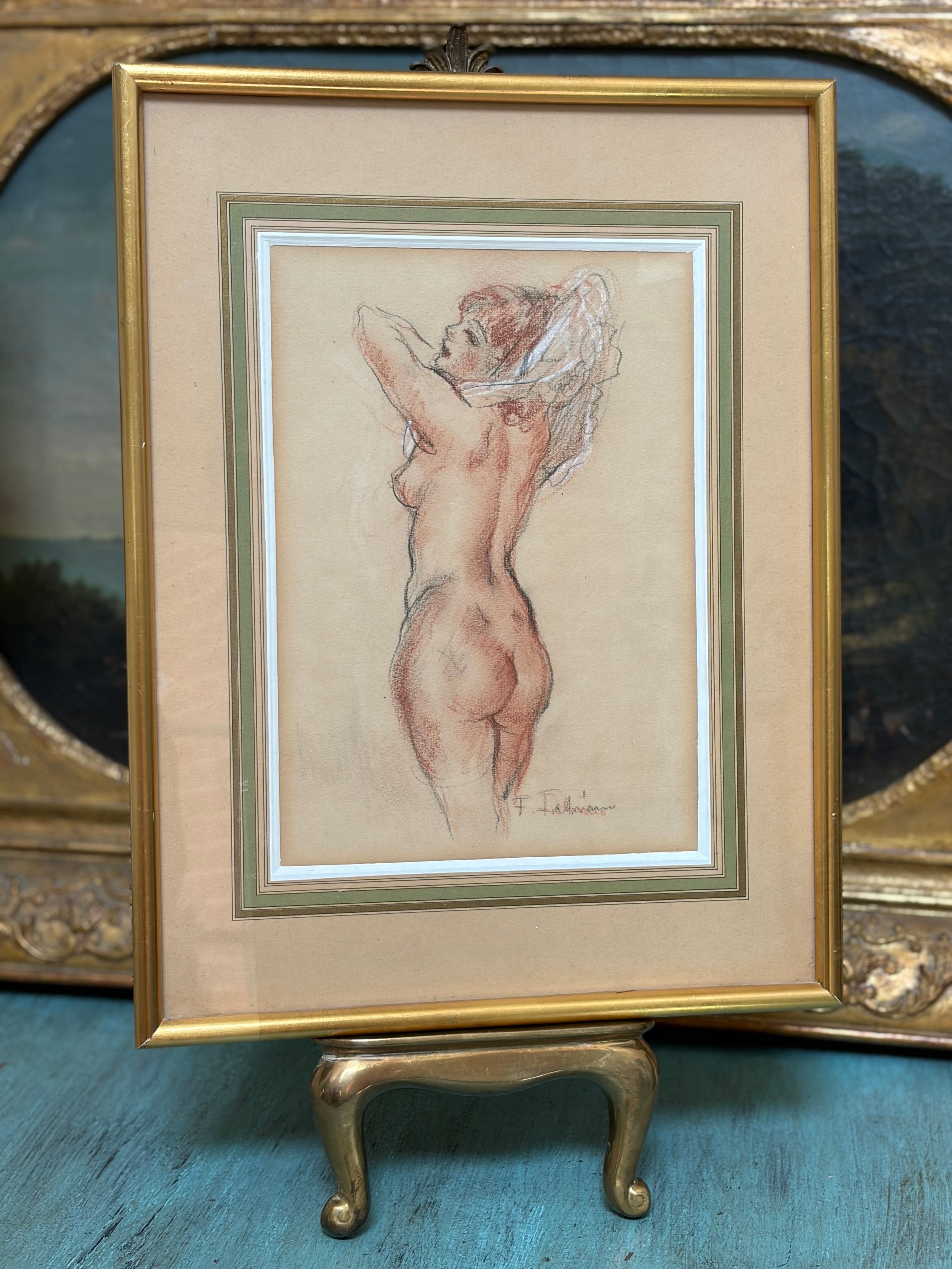 Vintage French Signed Academic Figure Study | Graphite & Sanguine Drawing