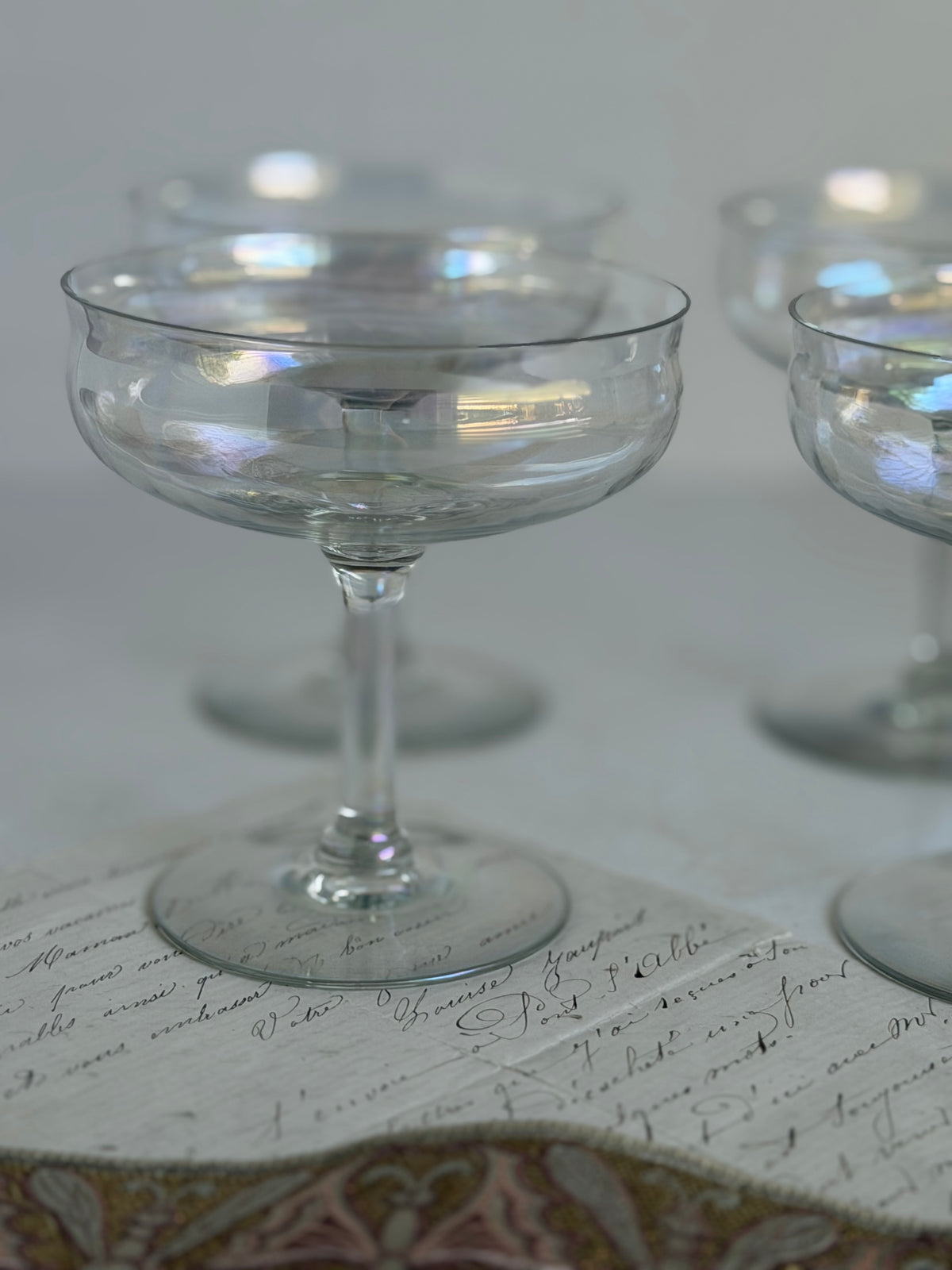 Hand Blown Iridescent Coupes, Set of Four
