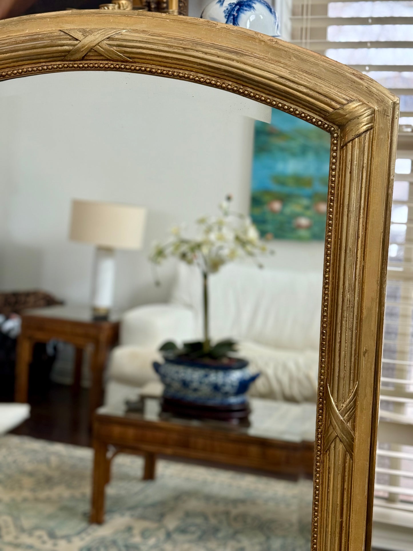 French Louis XVI Style Giltwood Floor Mirror