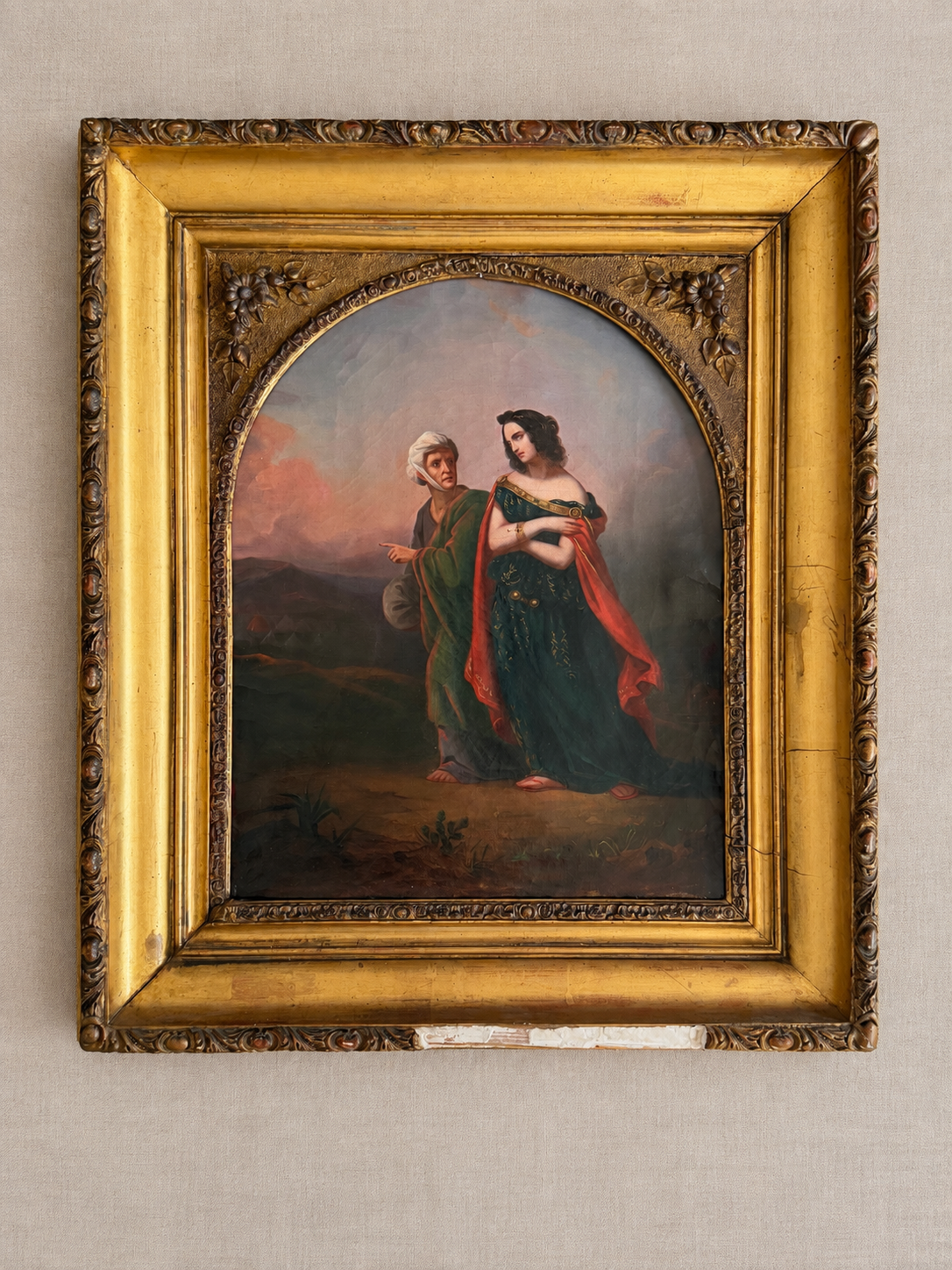 Antique Figural Oil Painting in Gilt Frame