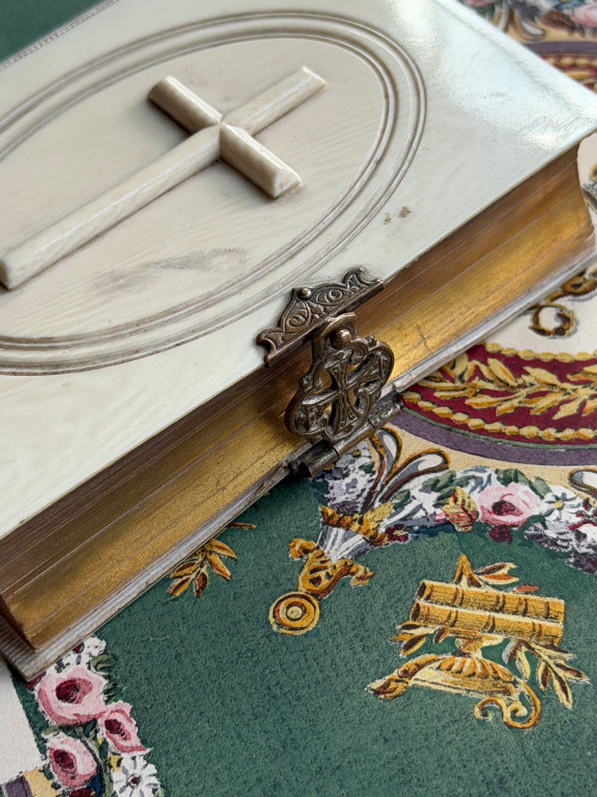 Antique French Paroissien Romain Missal, 1882, with Cross Cover and Clasp