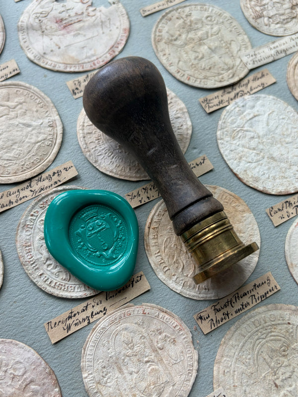 Antique Armorial Wax Seal — Coronet Crest, Turned Wood Handle & Brass, 19th Century