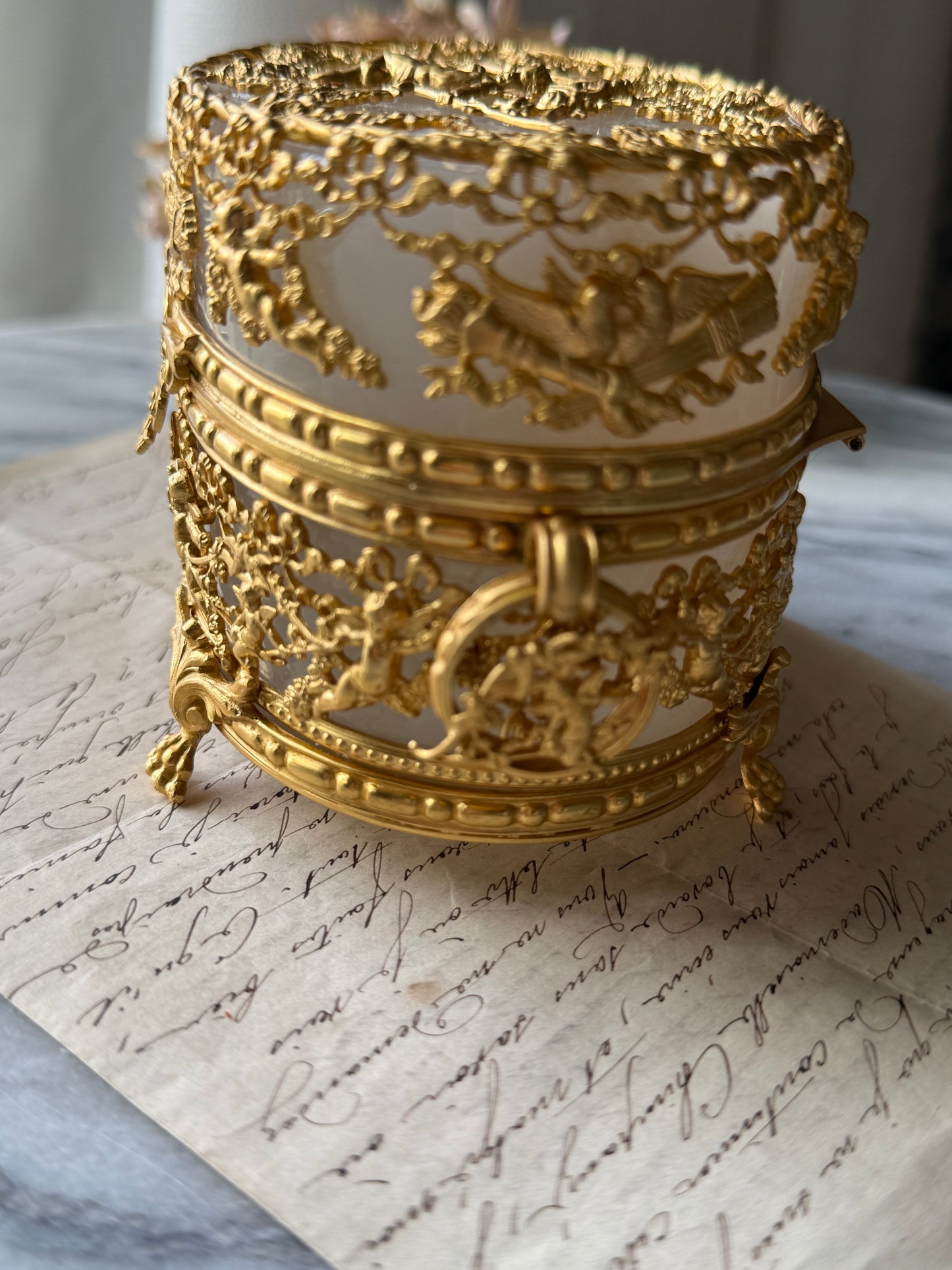 Antique French Opaline & Gilt Bronze Casket