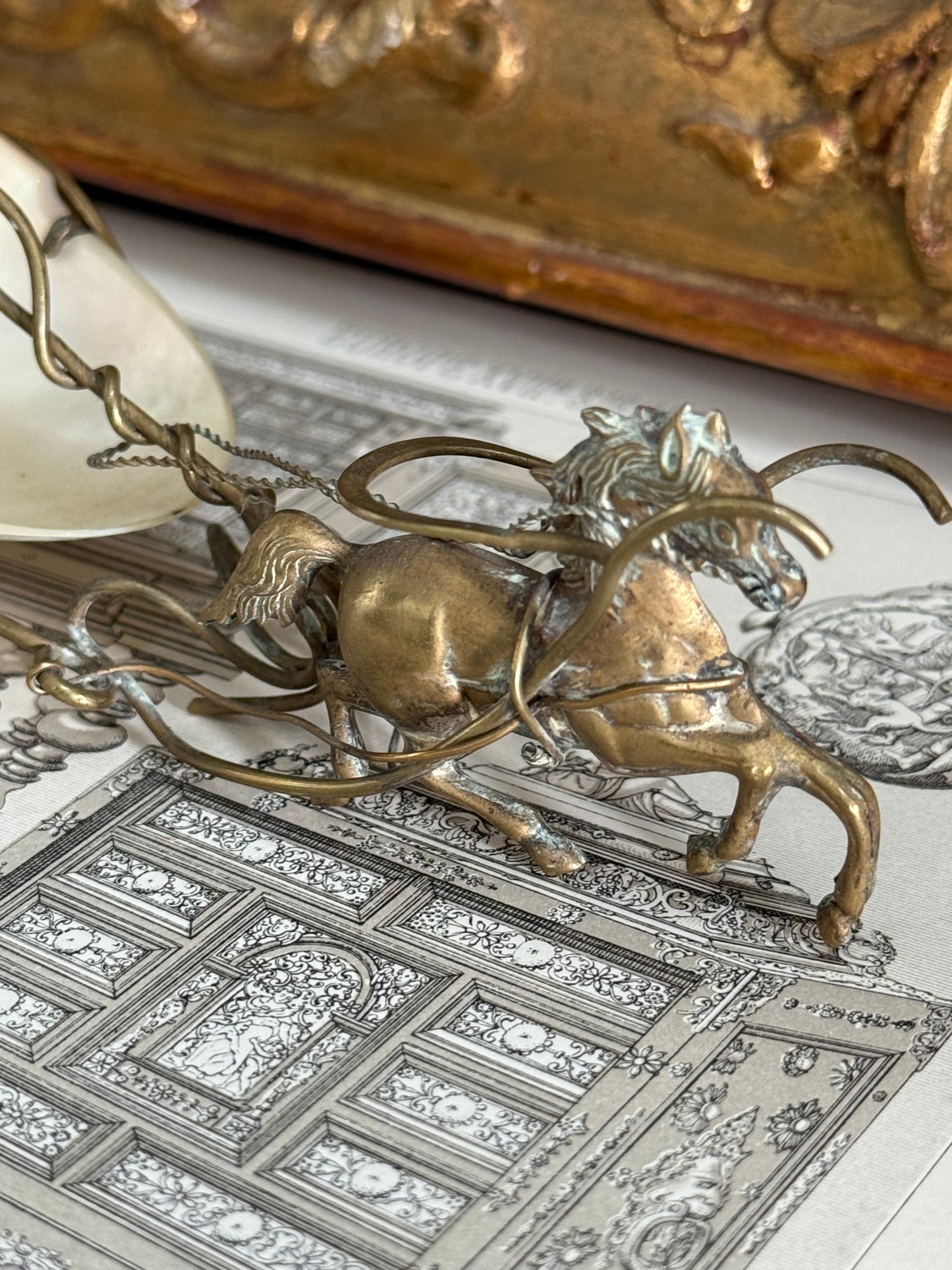 Antique French Palais Figural Sleigh with Horse