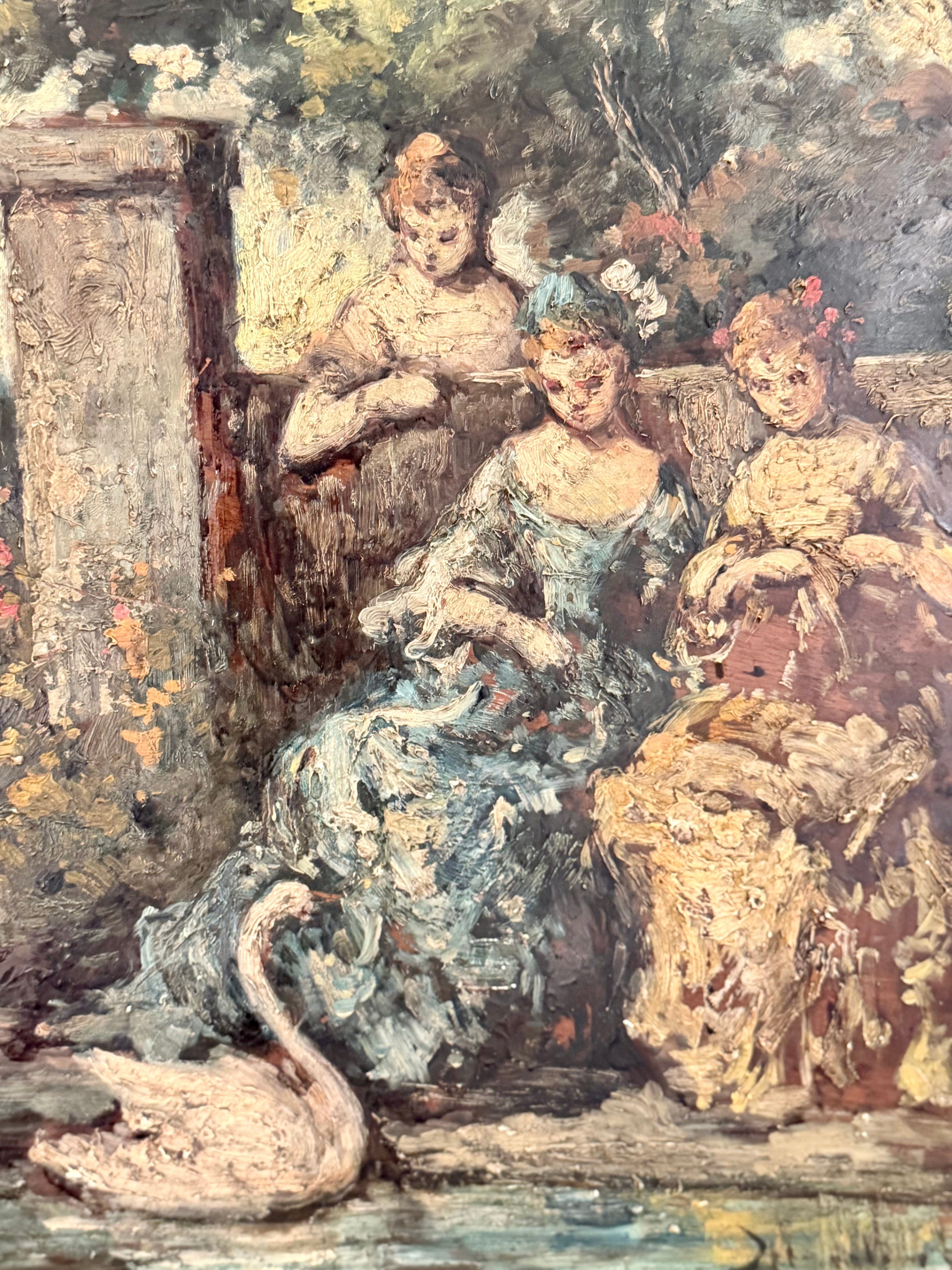 Antique French Oil Painting, Attributed to Henri Rolland, in the Manner of Monticelli (note disclaimer in description)