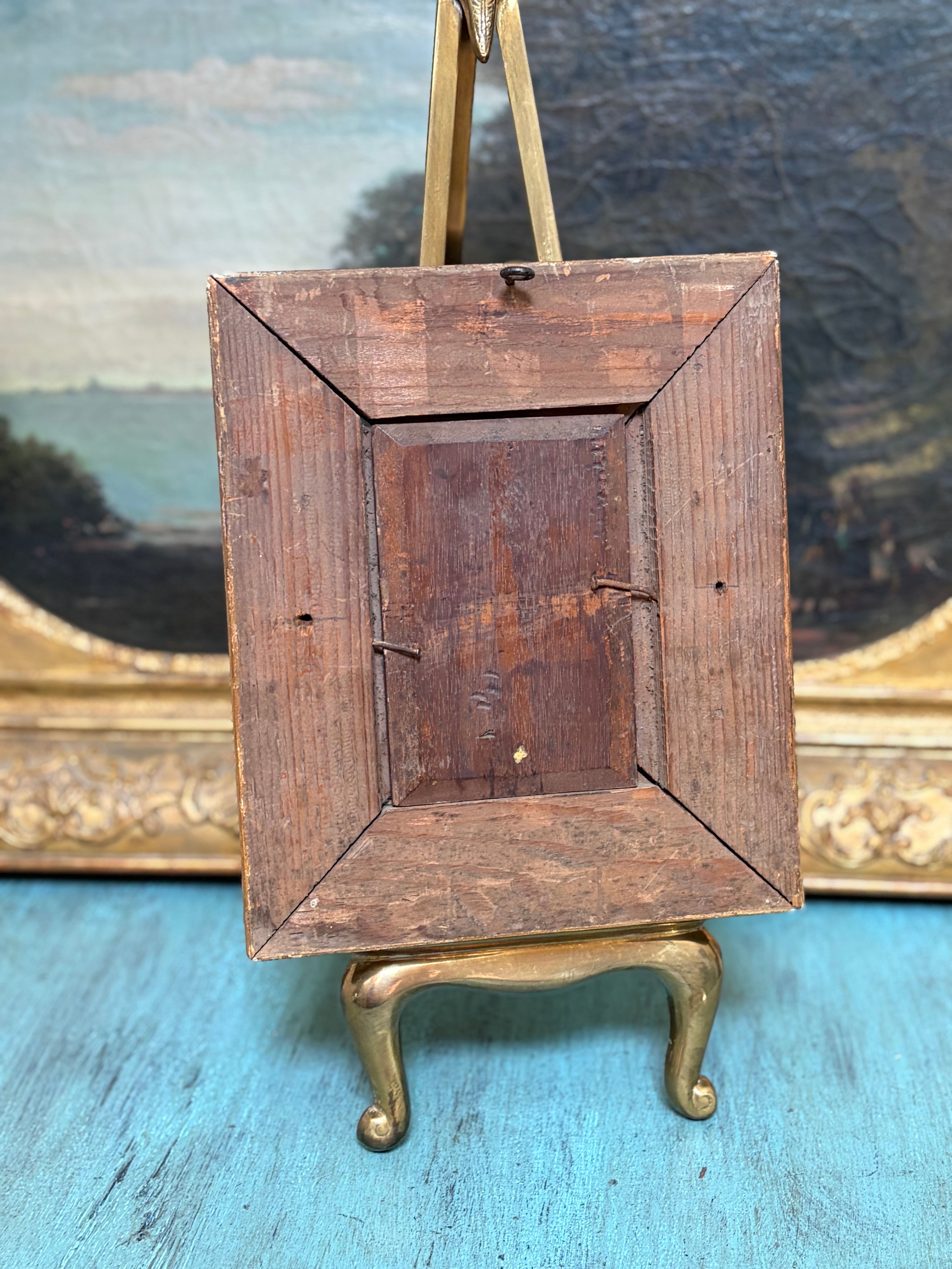 Antique French Romantic Oil on Board Painting in Original Gilt Frame