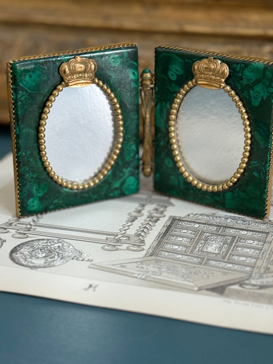 Antique Malachite Double Photo Frame with Gilt Bronze Mounts