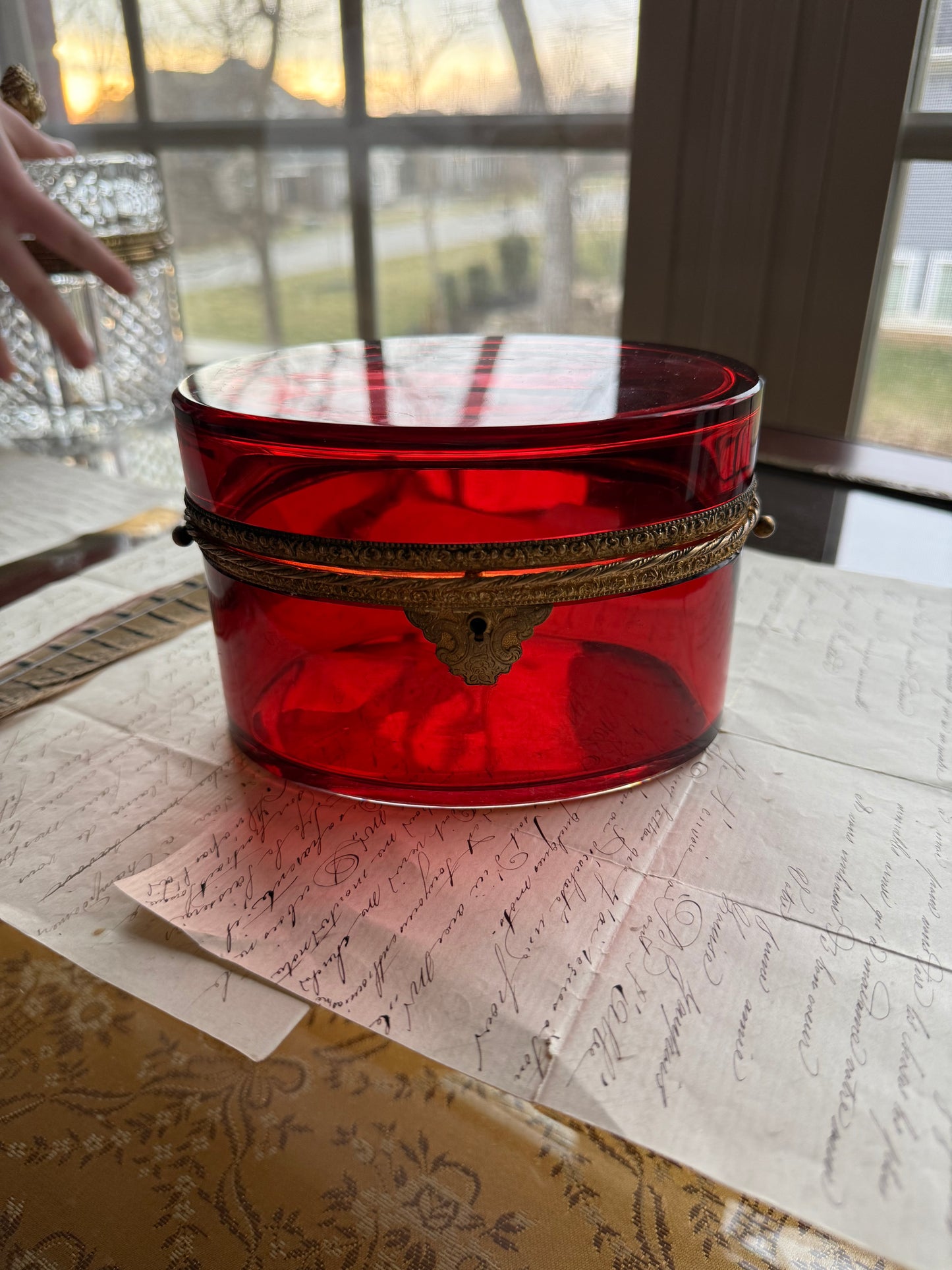 Antique Bohemian Ruby Glass Casket with Gilt Bronze Mounts