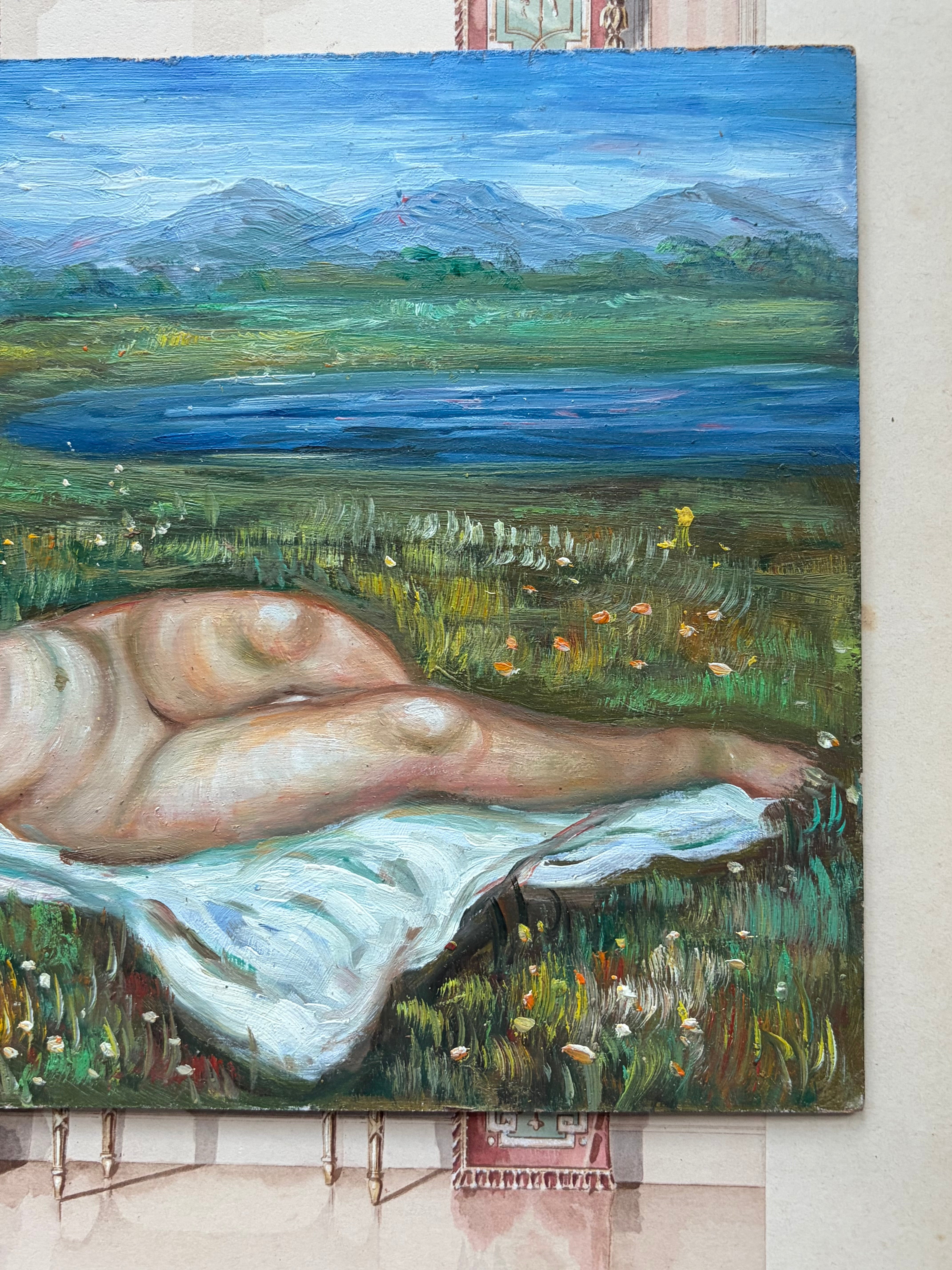 Vintage Impressionist-Style Reclining Nude Painting, Sourced in Paris