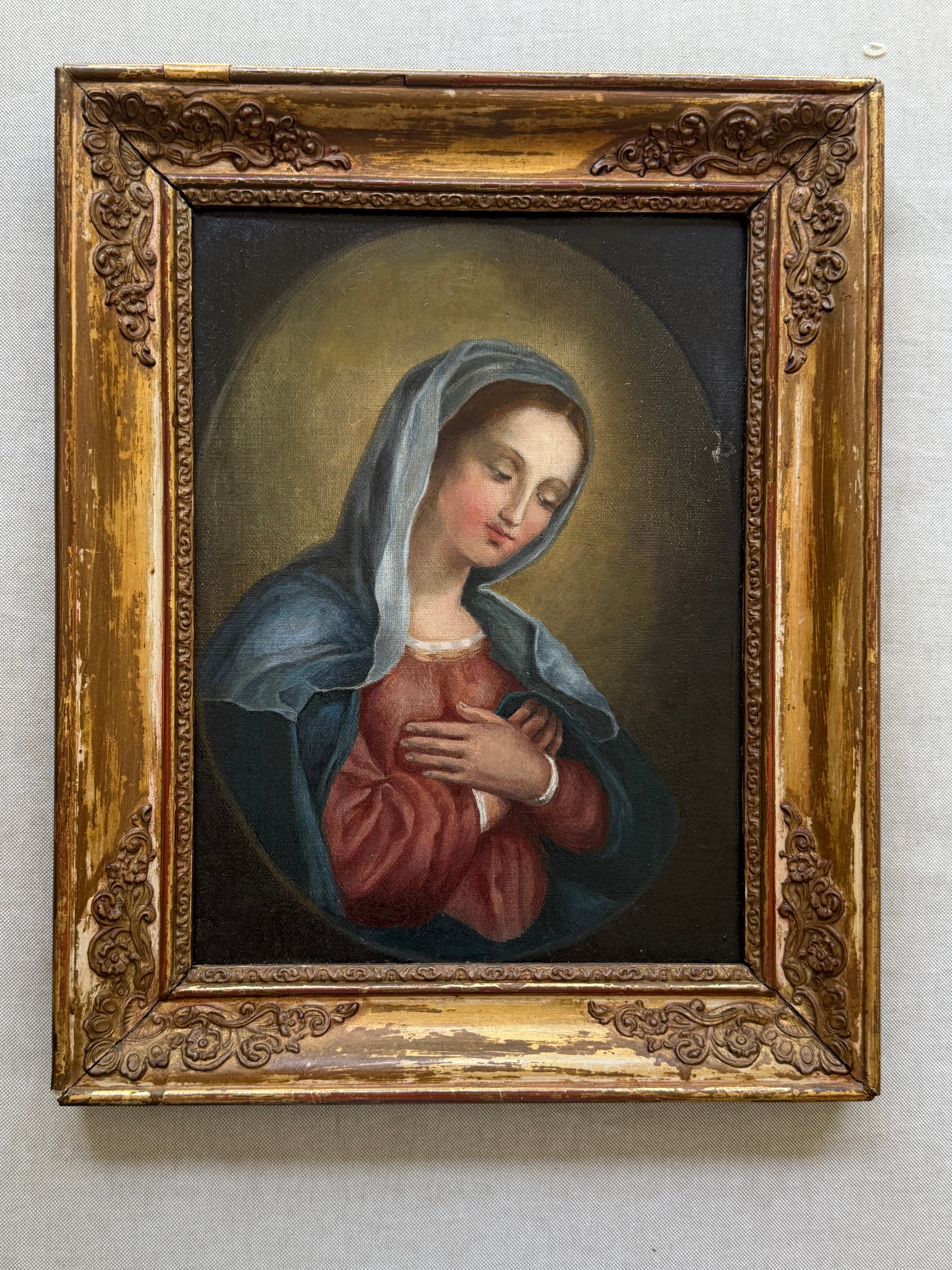 19th Century Oil on Canvas Madonna in Prayer, in the Manner of Sassoferrato