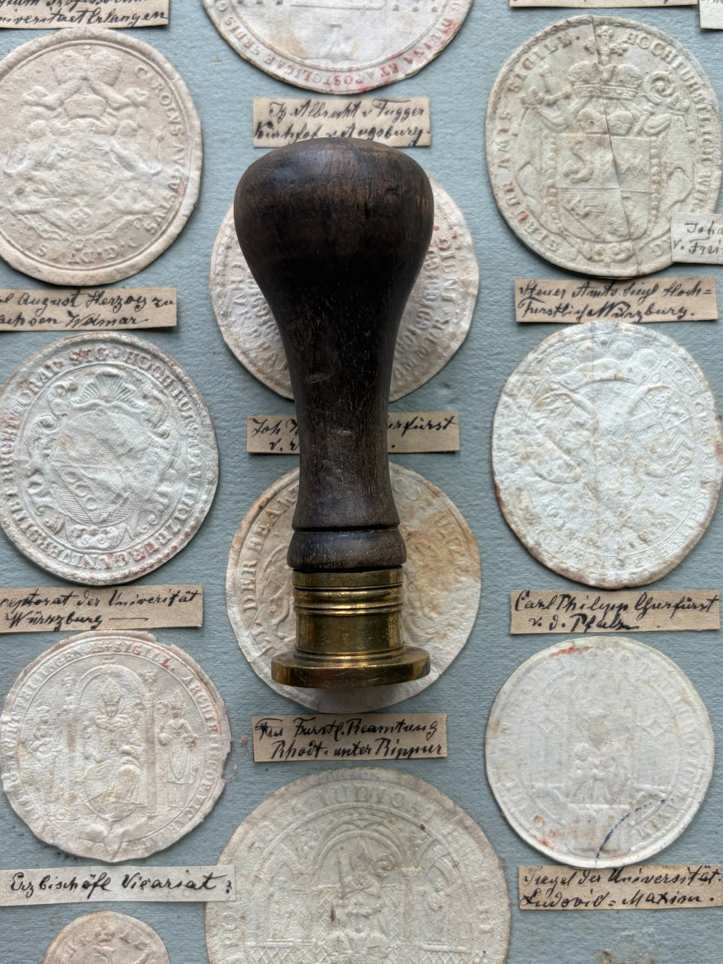 Antique Armorial Wax Seal — Coronet Crest, Turned Wood Handle & Brass, 19th Century