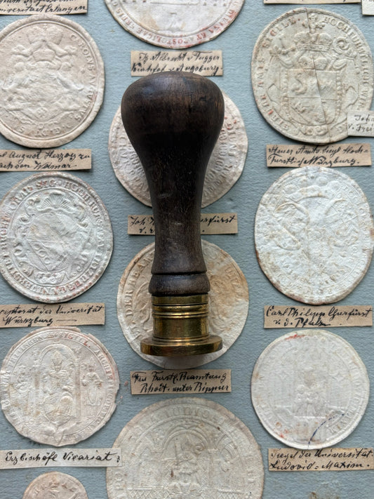 Antique Armorial Wax Seal — Coronet Crest, Turned Wood Handle & Brass, 19th Century