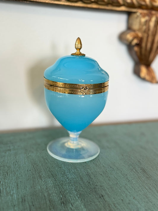 French Blue Opaline Glass Casket with Gilt Mount