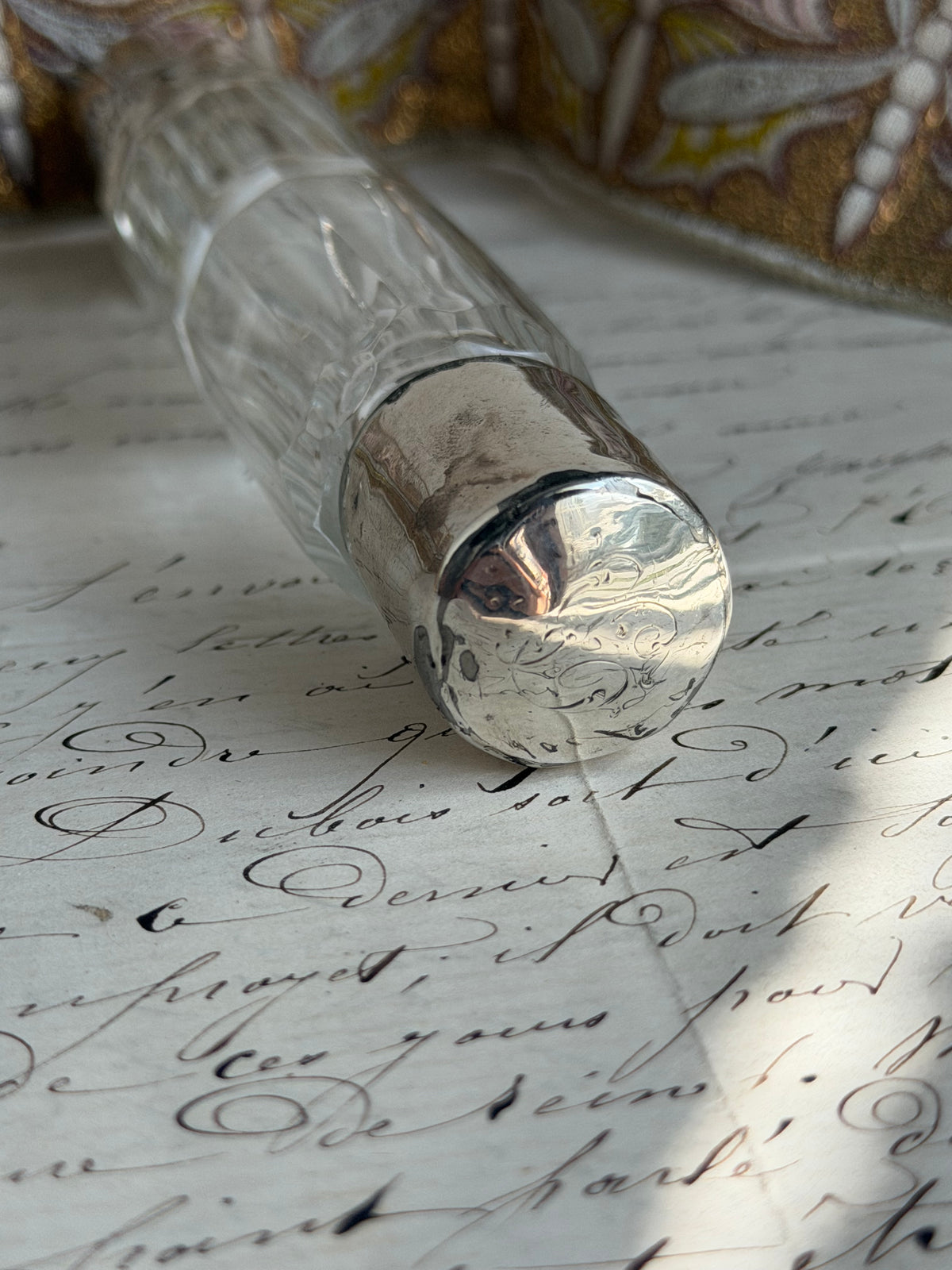 Antique Sterling Silver & Cut Crystal Double-Ended Scent Bottle