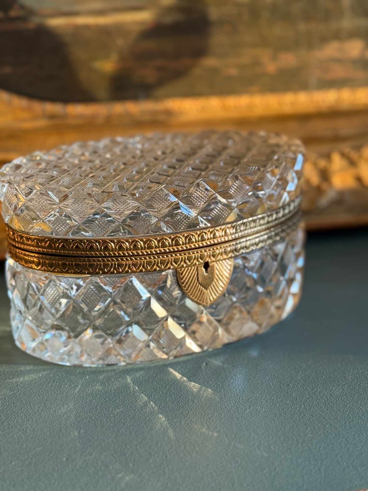 Antique French Cut Crystal Jewelry Casket with Gilt Bronze Mounts