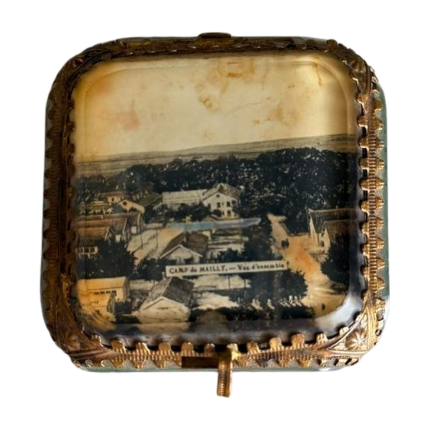 Antique French Glass Casket with Camp de Mailly Lid Scene