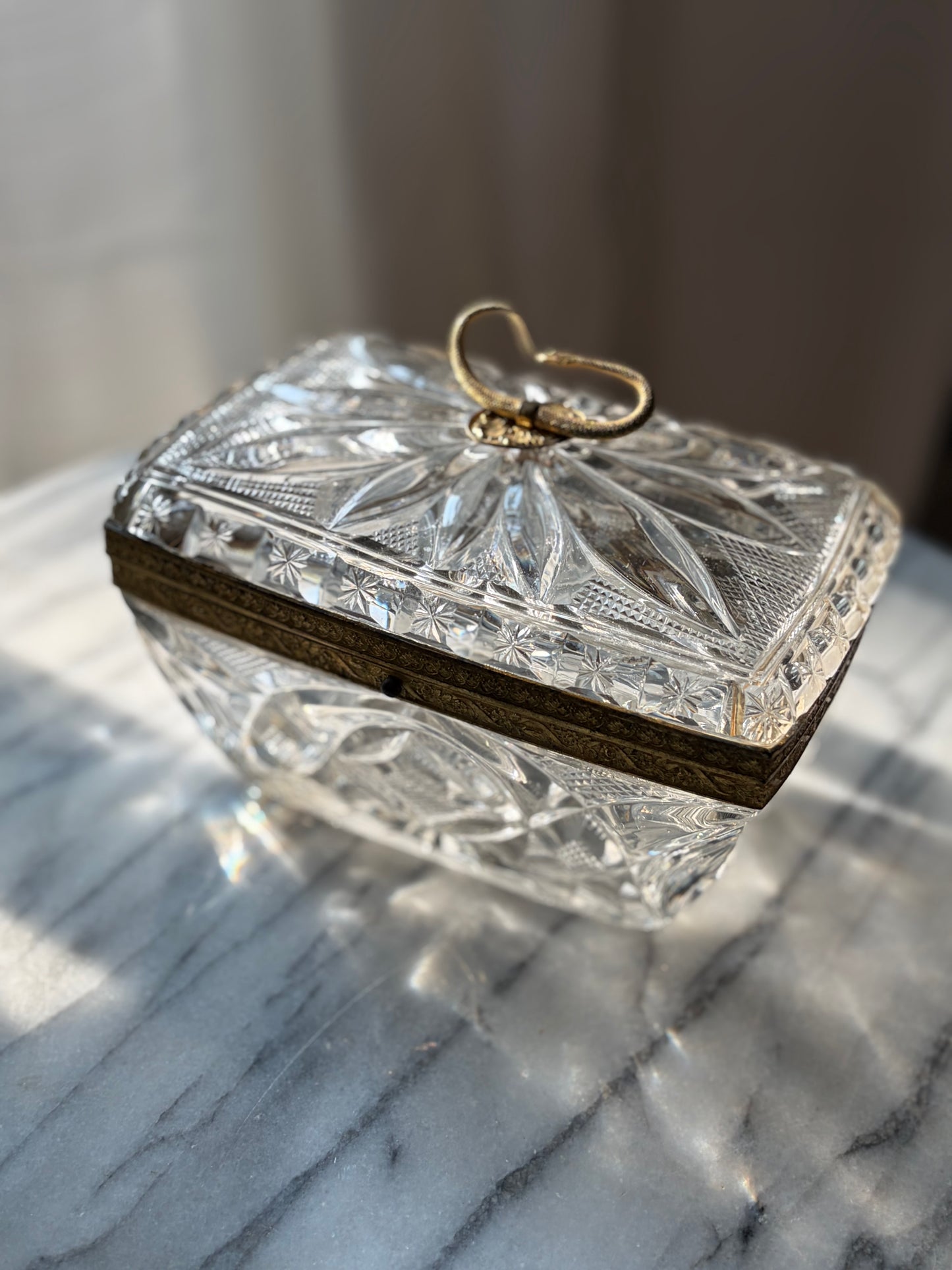 Antique French Crystal Casket with Serpent Handle