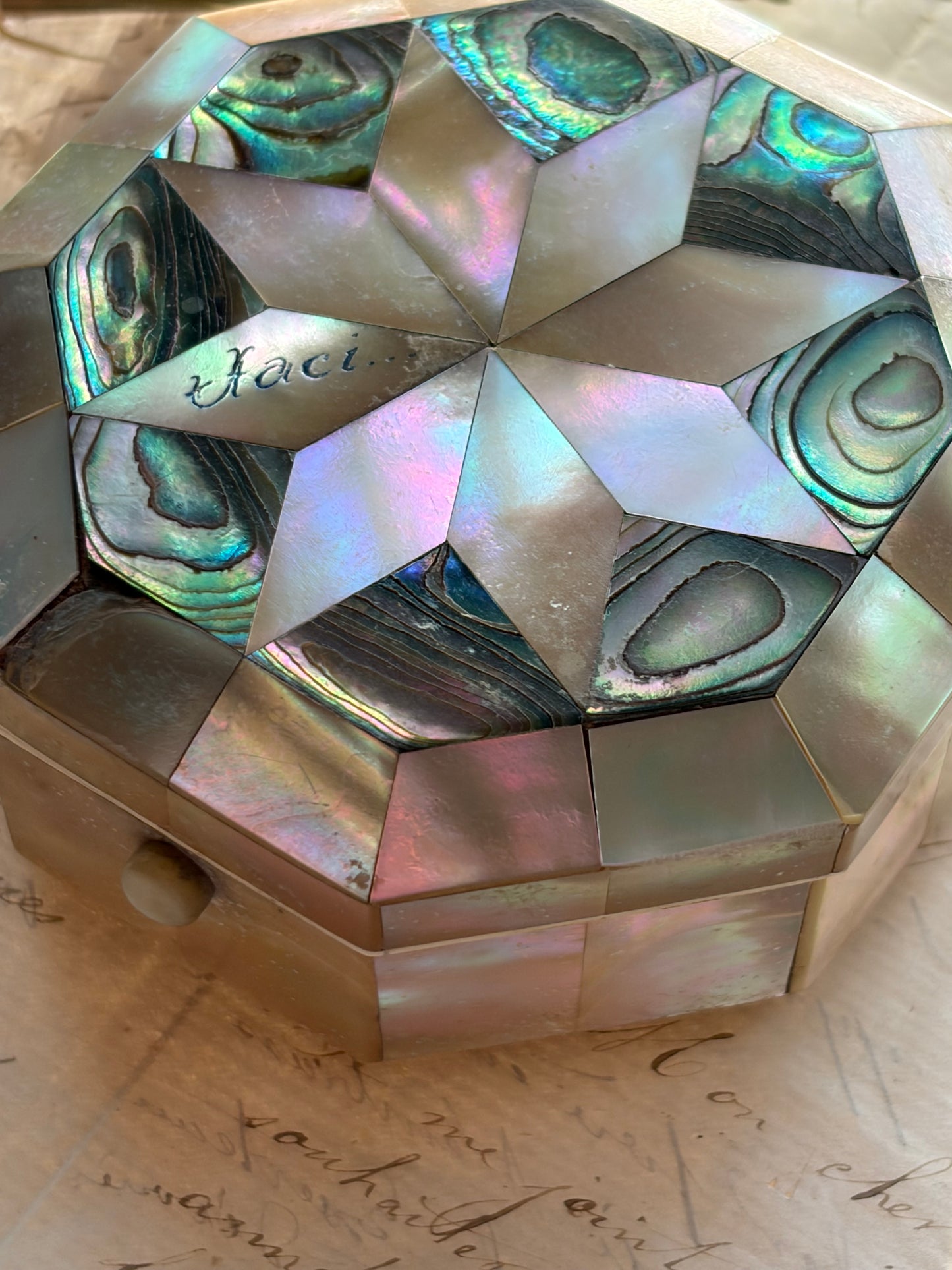Antique Mother of Pearl & Abalone Shell Box