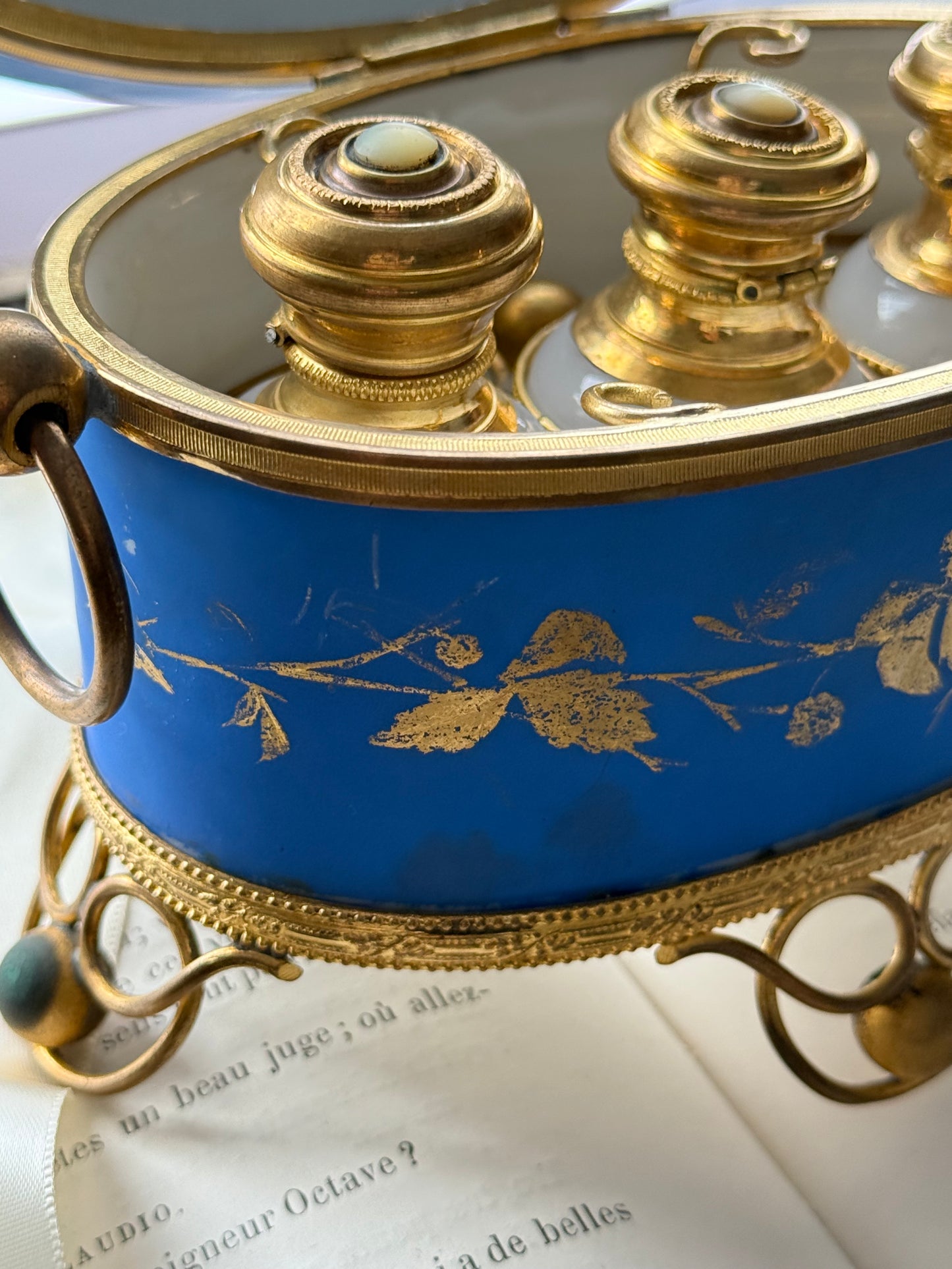 French Perfume Casket with Opaline Bottles