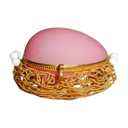 Antique French Pink Opaline Egg in Gilt Bronze Nest