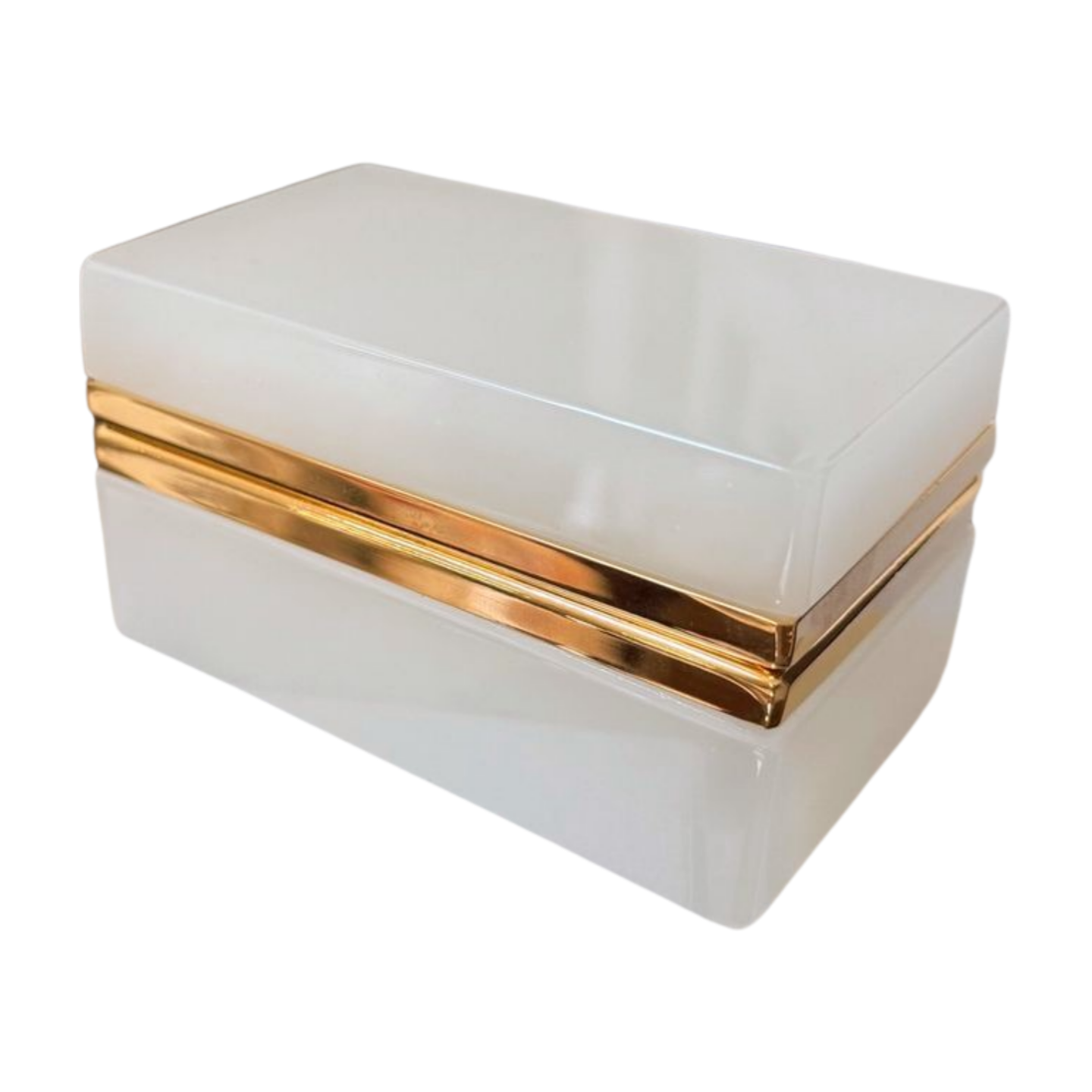 Vintage French Opaline Glass Box with Gilt Mounts