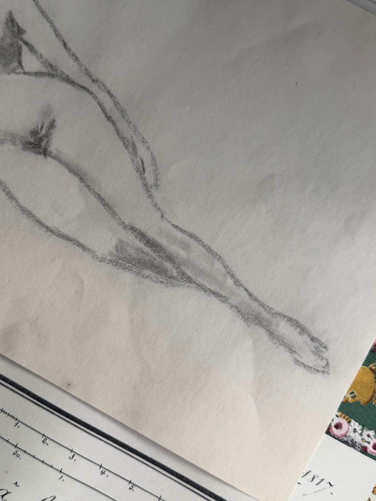 Vintage Graphite Sketch of a Reclining Nude, Sourced in France
