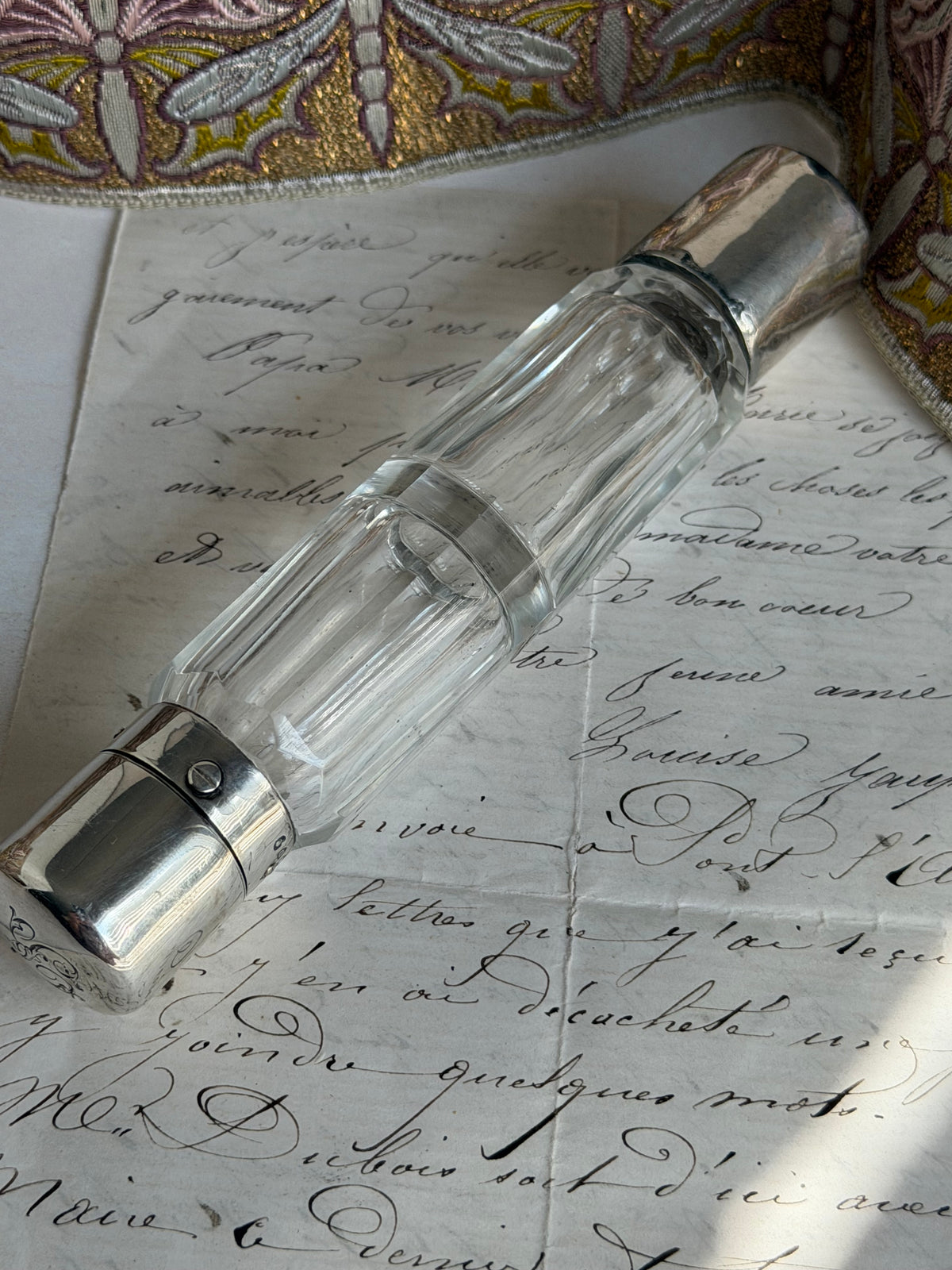 Antique Sterling Silver & Cut Crystal Double-Ended Scent Bottle